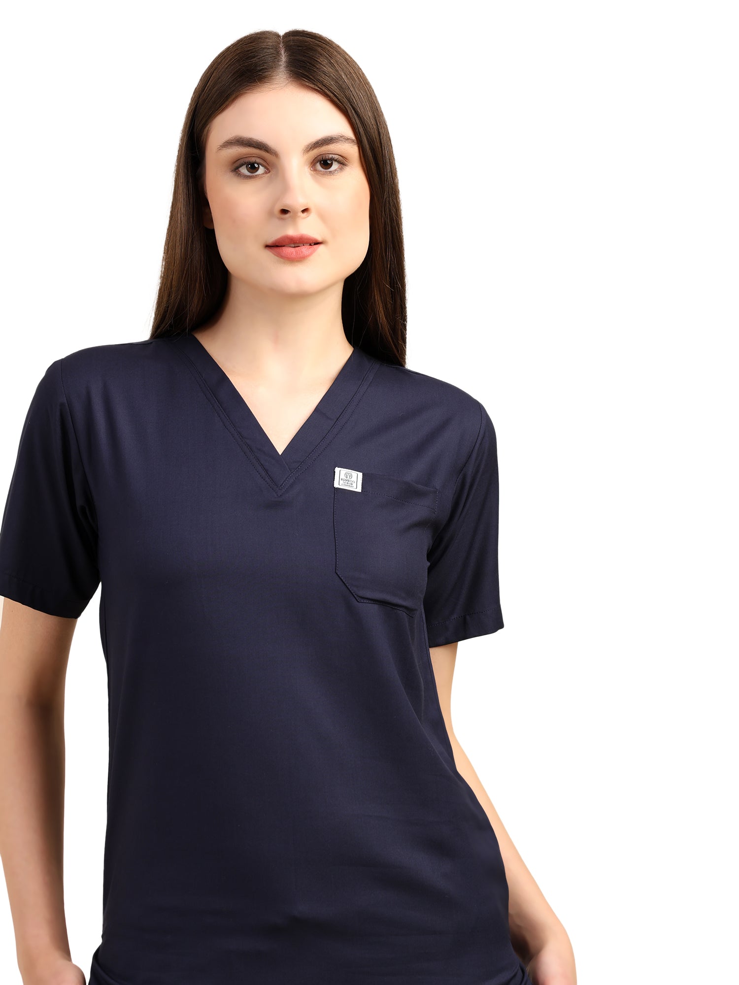 Women V-Neck Navy Blue Scrub Set