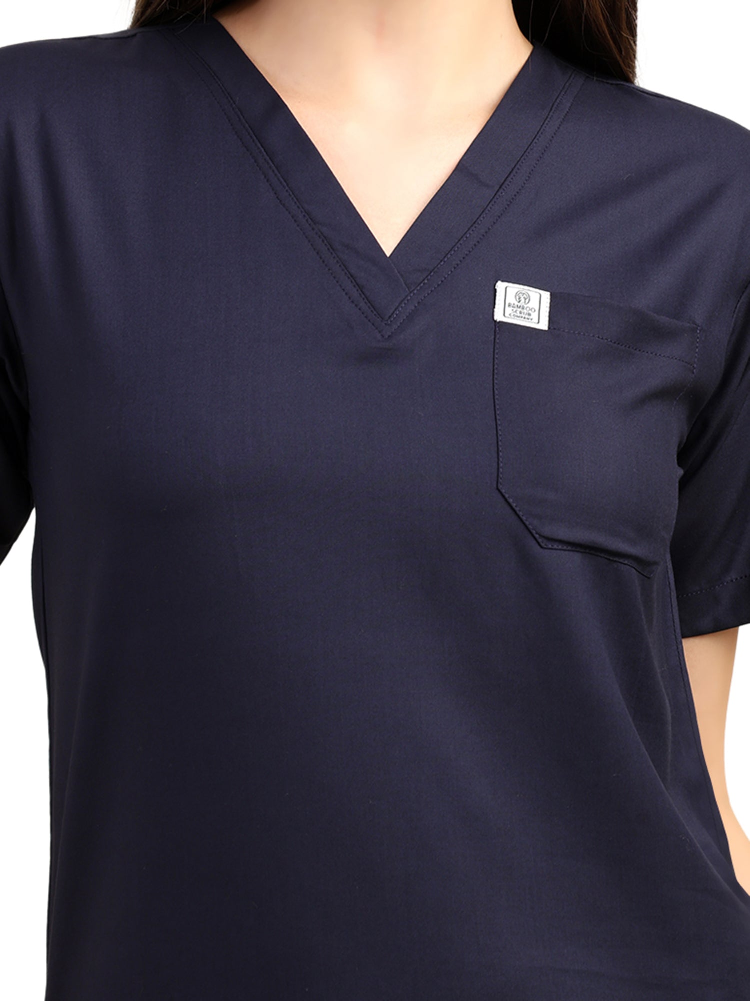Women V-Neck Blue Scrub Top