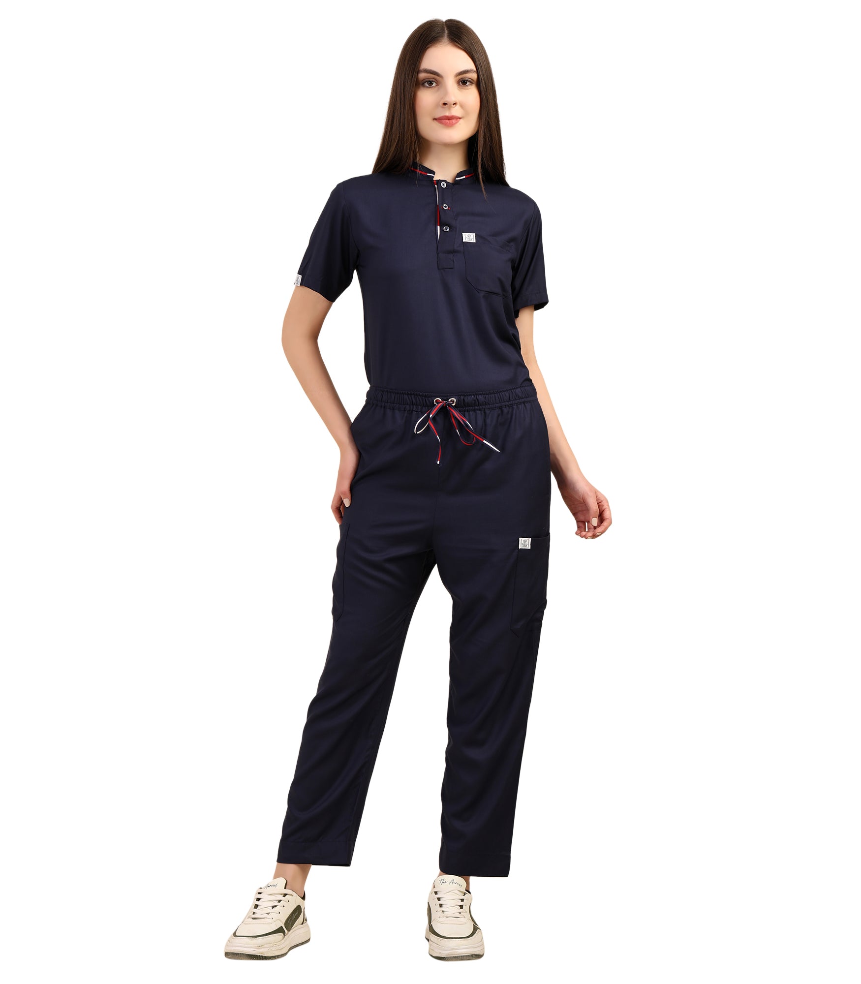 Women Mandarin Neck Blue Scrub Set