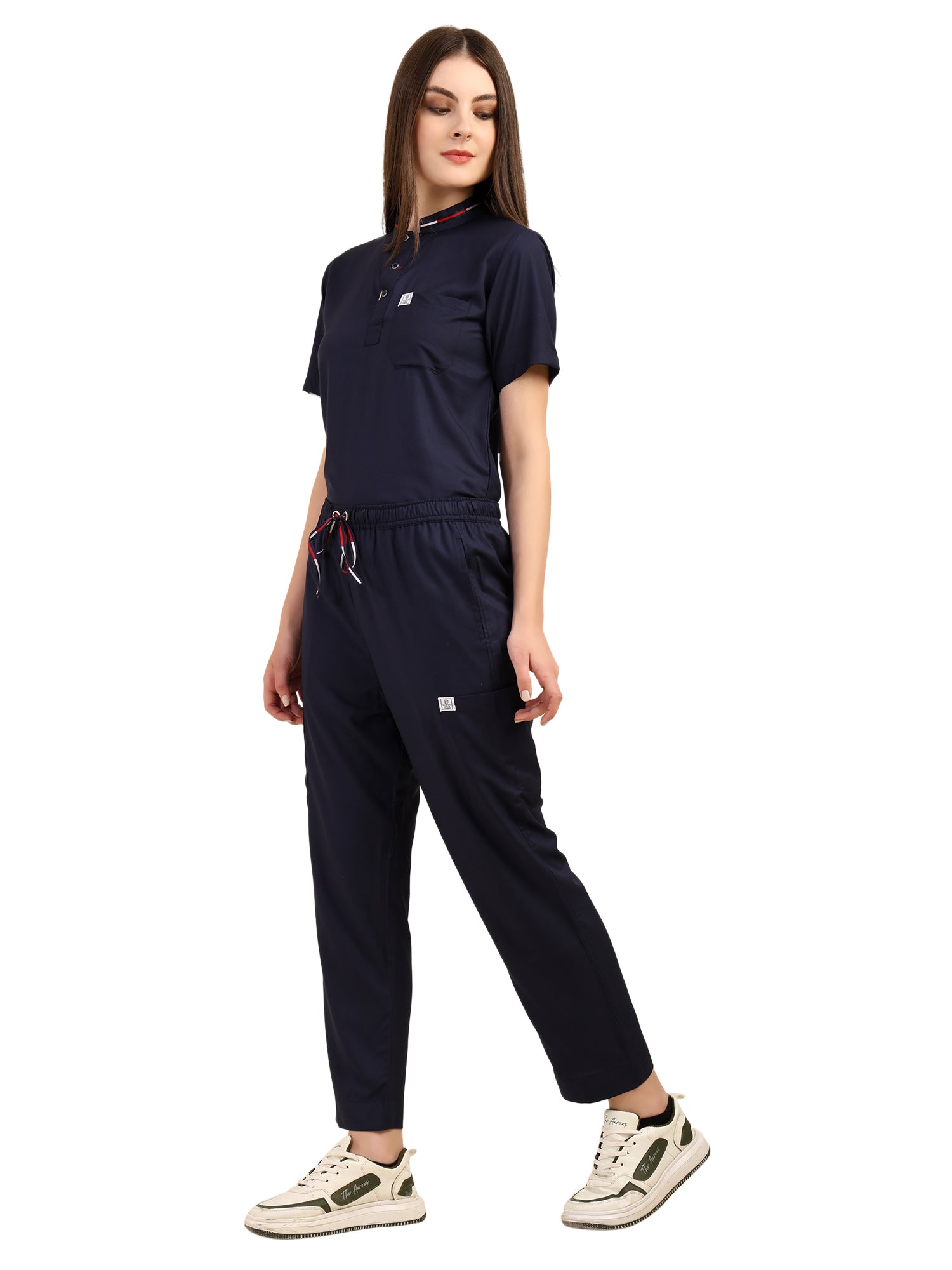 Women Mandarin Neck Blue Scrub Set
