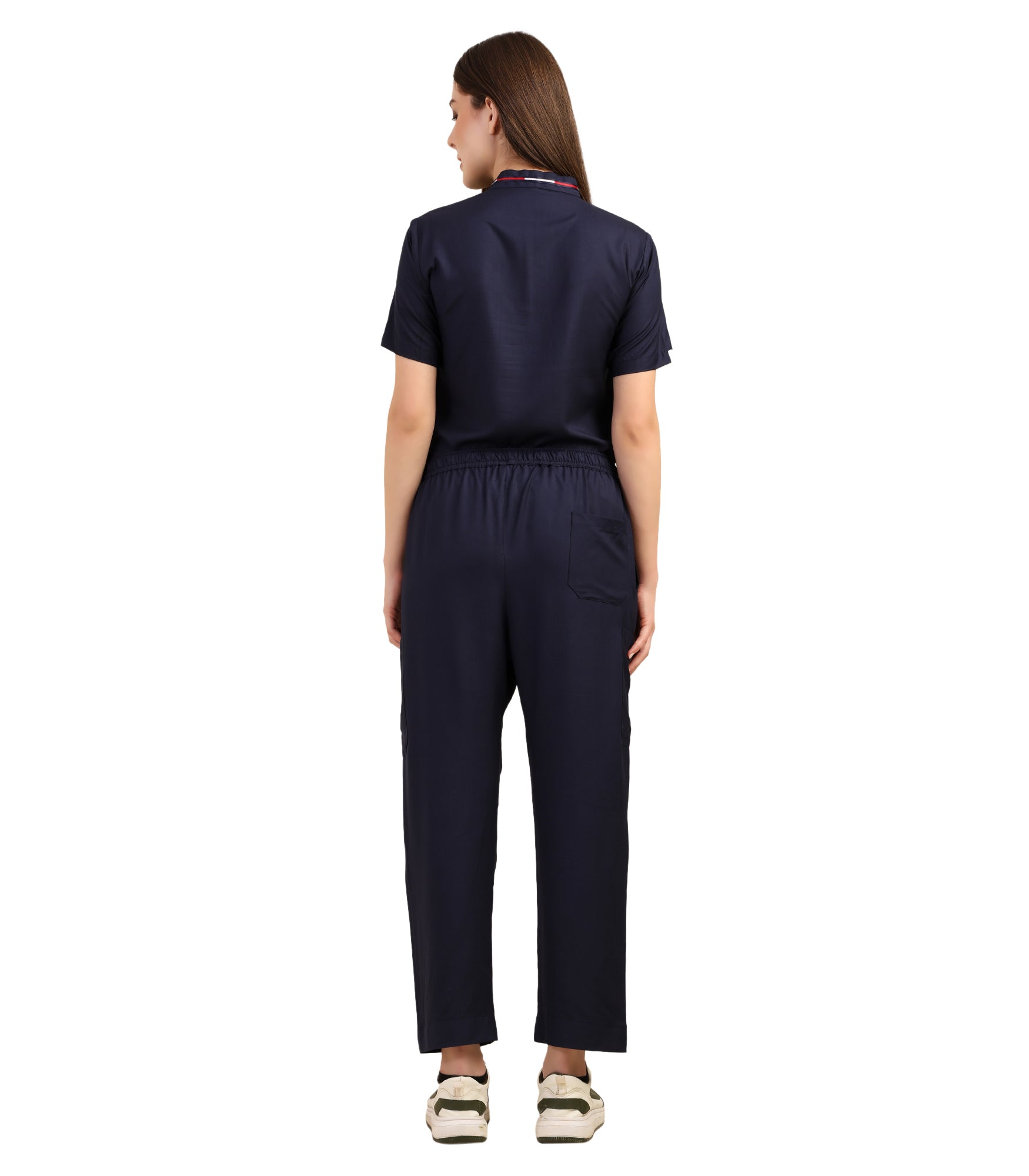 Women Mandarin Neck Blue Scrub Set