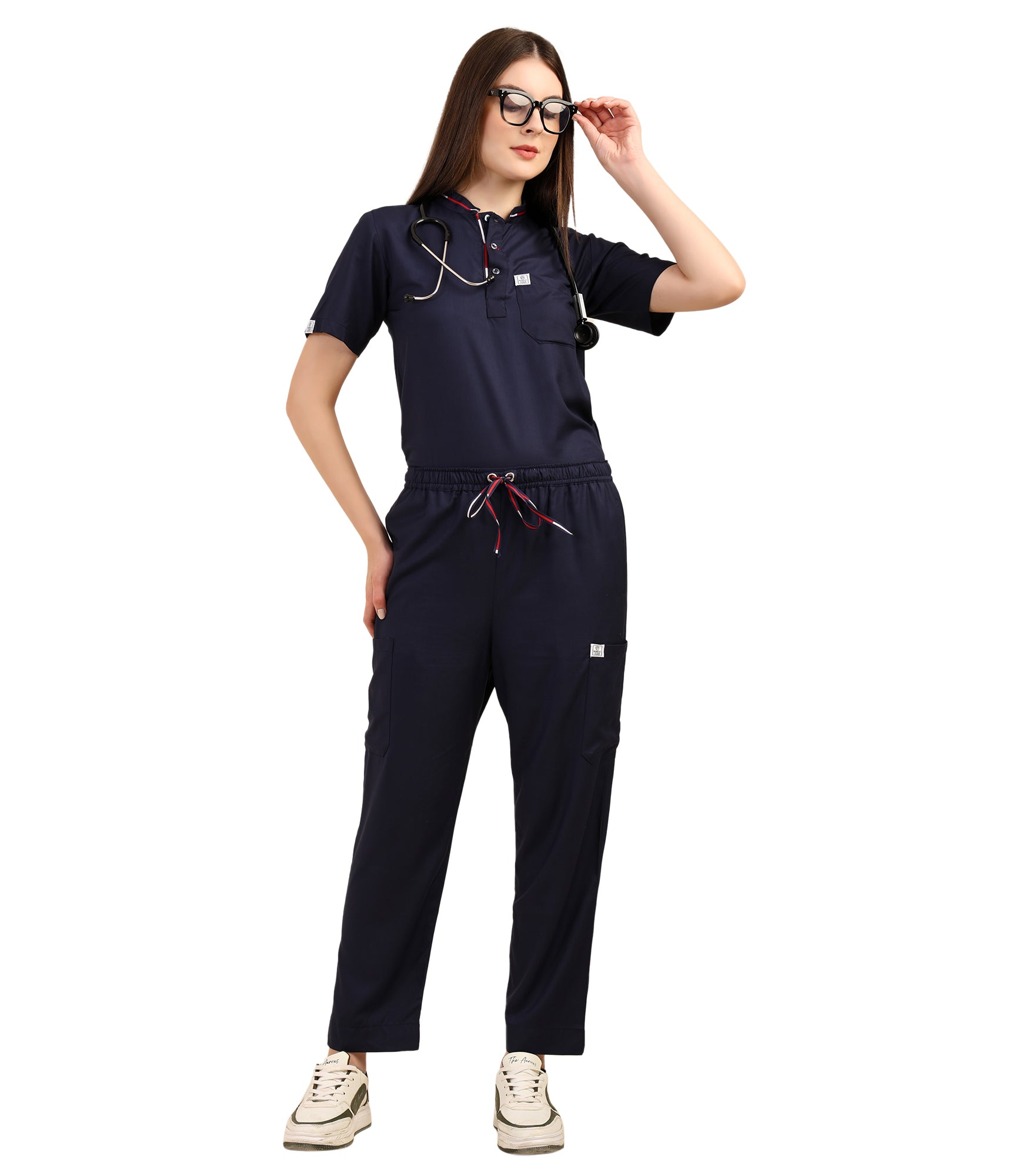 Women Mandarin Neck Blue Scrub Set
