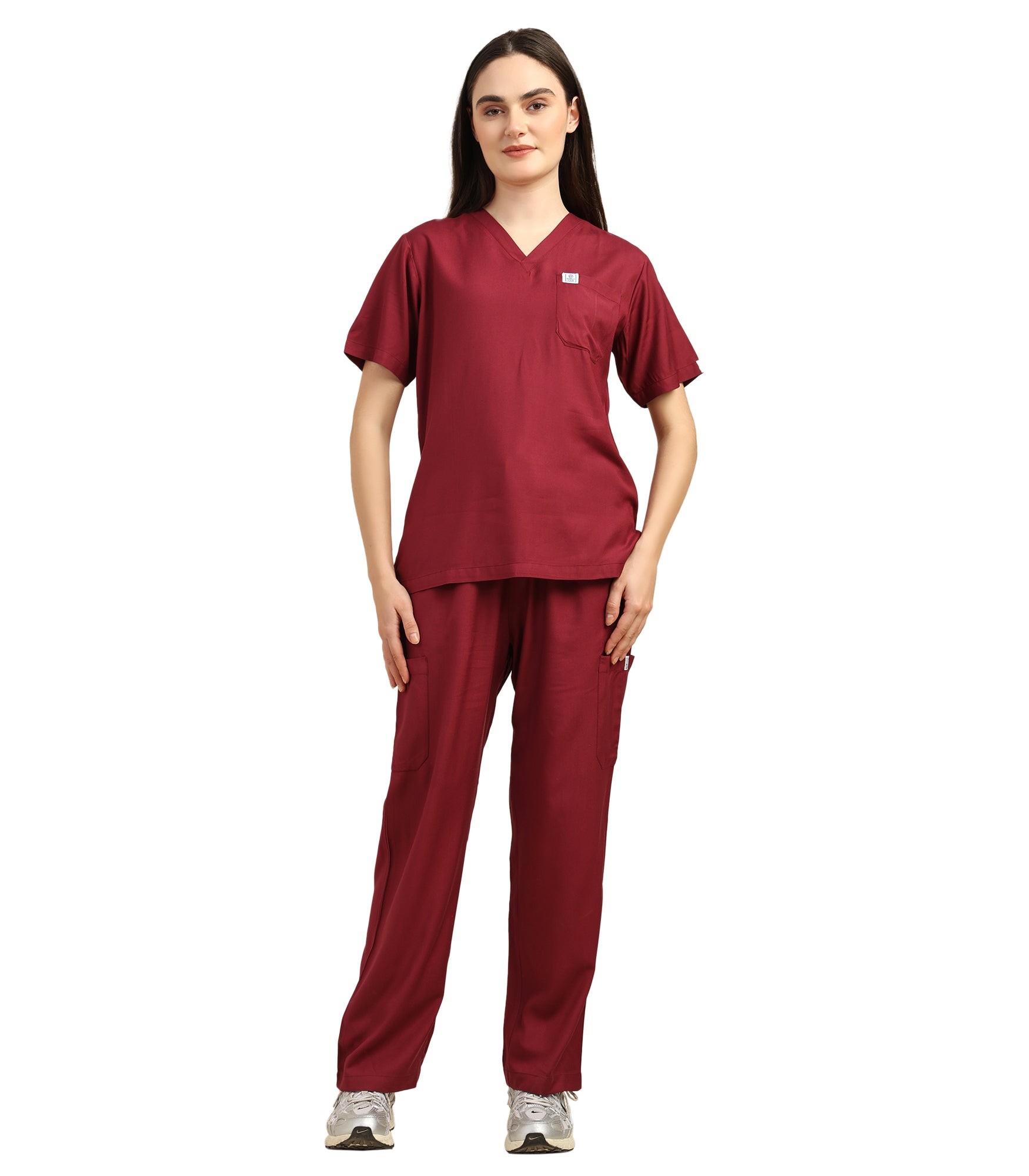 Women V-Neck Windsor Wine Scrub Top