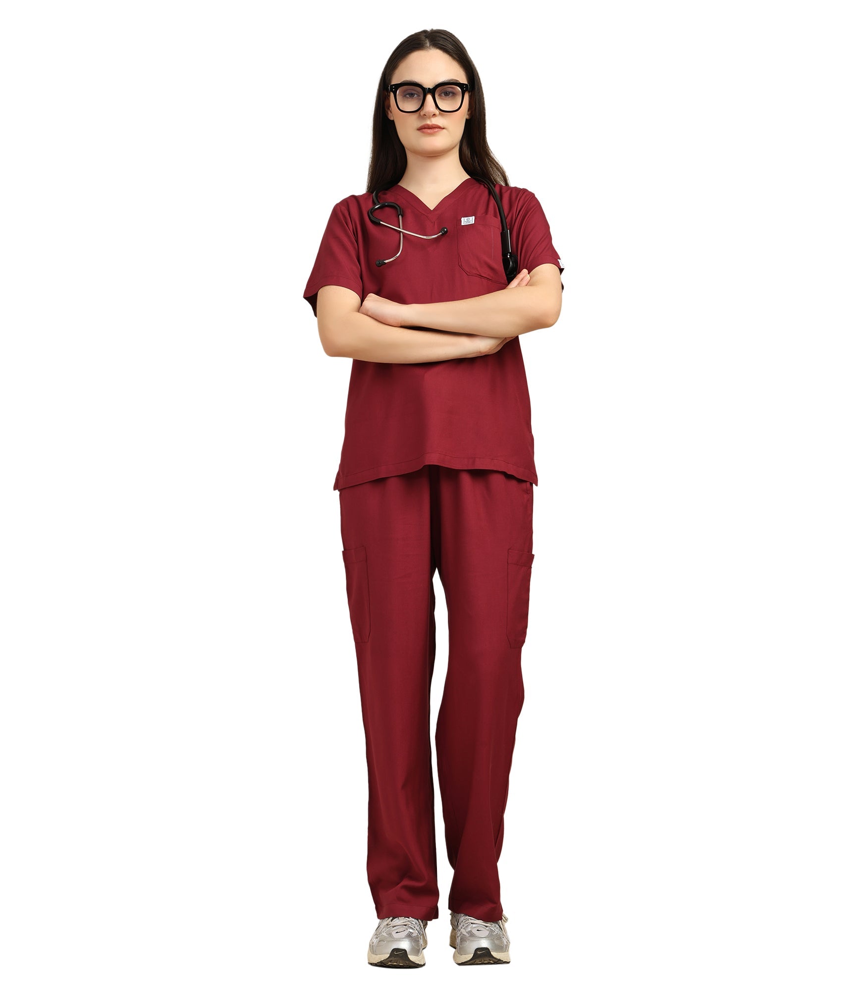 Women V-Neck Windsor Wine Scrub Set