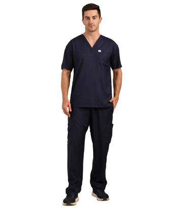 Men V-Neck Blue Scrub Set