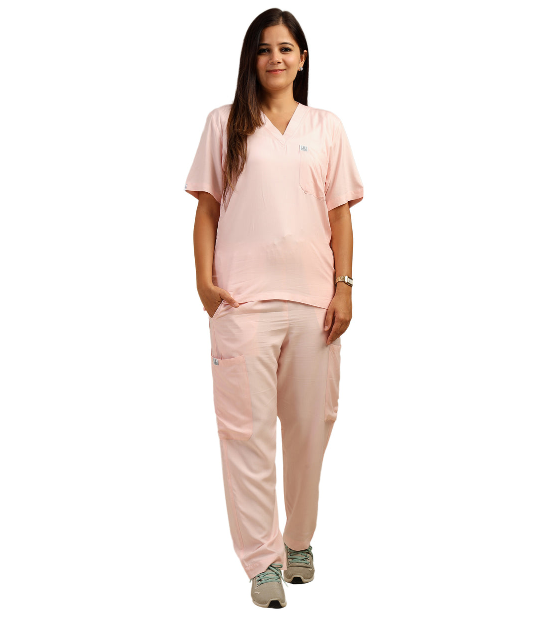 Women V-Neck Pink Scrub Set