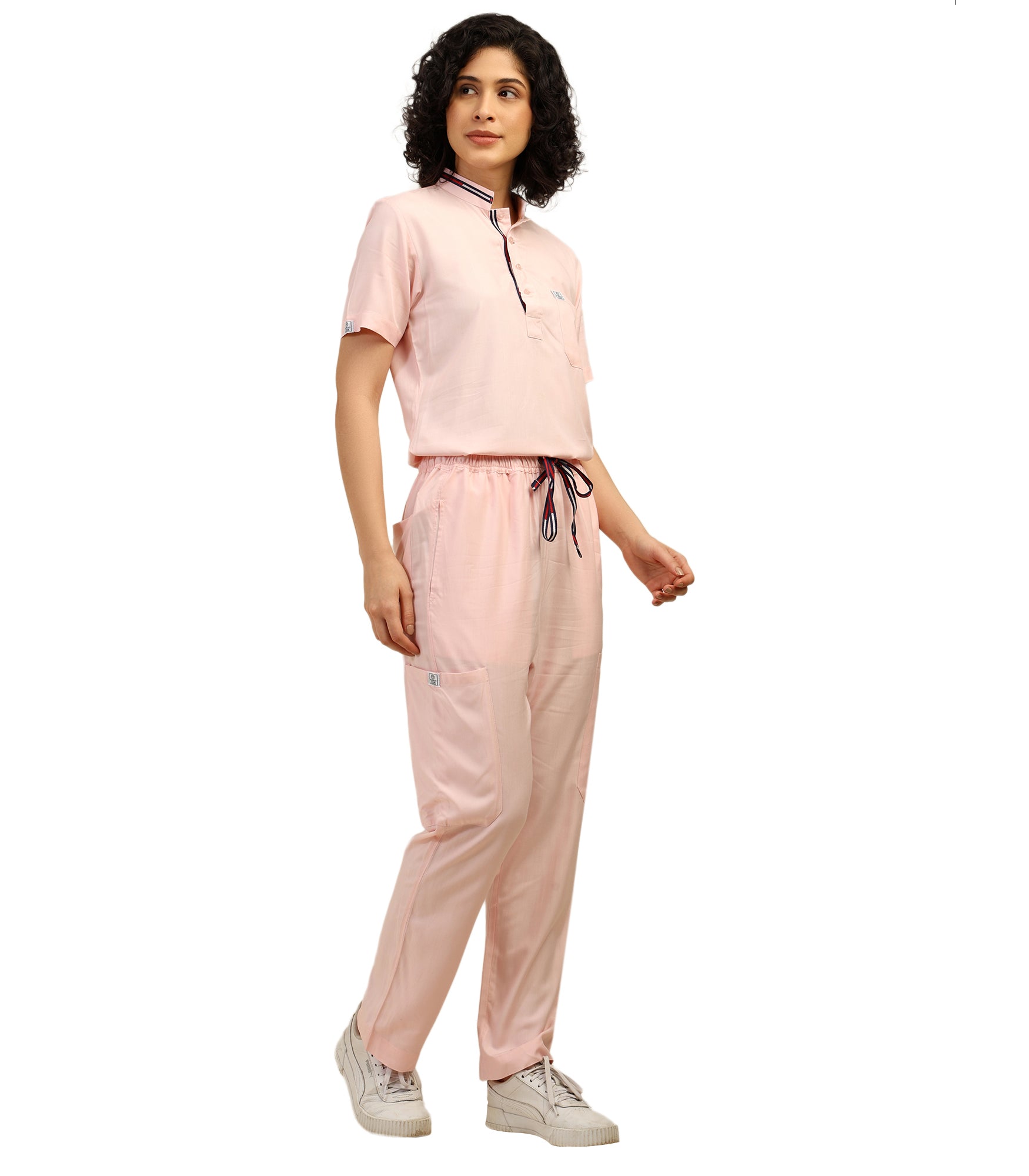 Women Mandarin Neck Pink Scrub Set