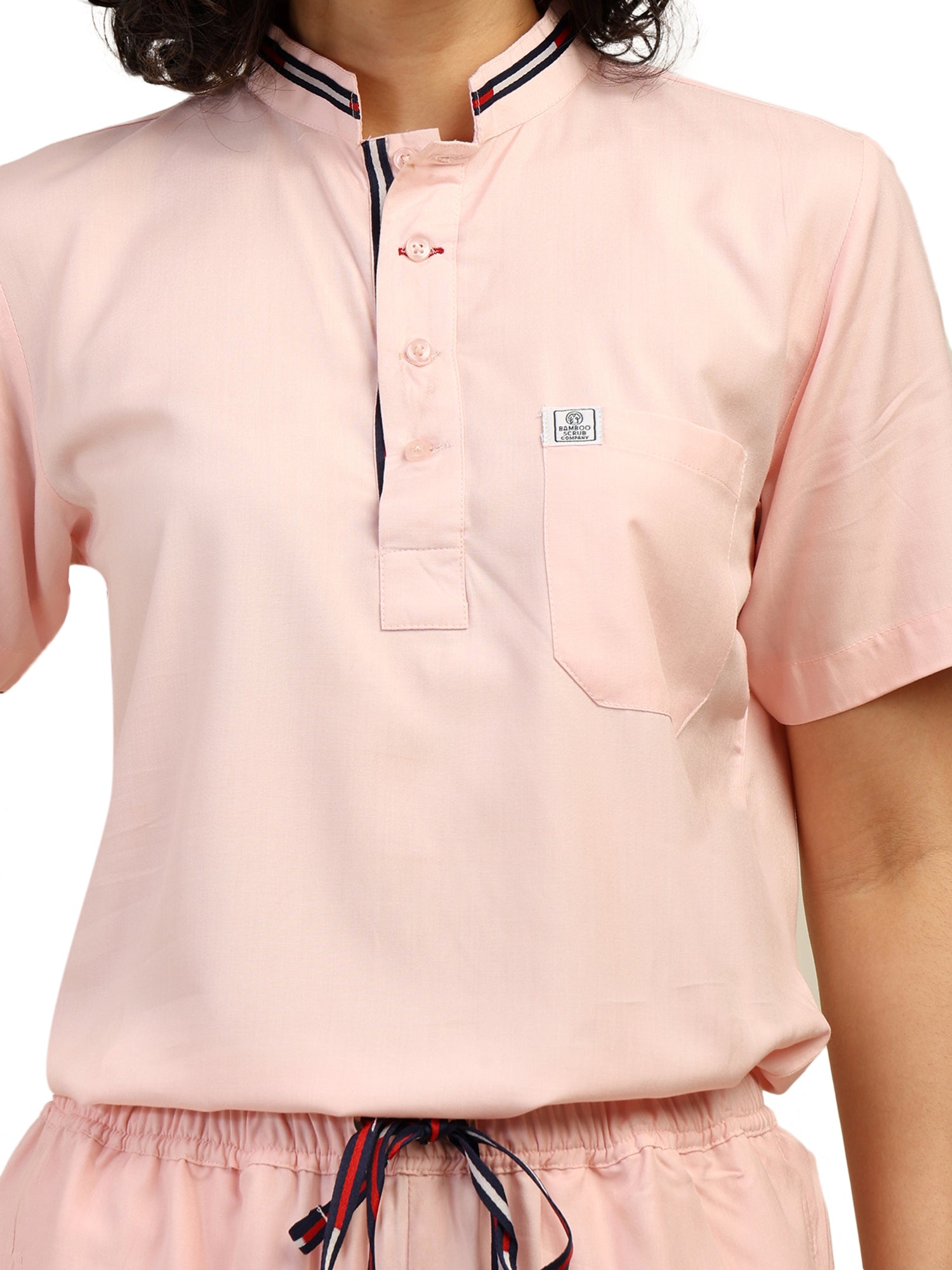 Women Mandarin Neck Pink Scrub Set