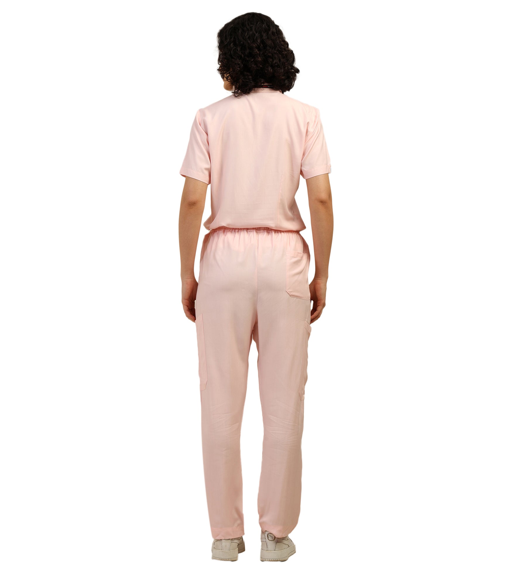 Women Mandarin Neck Pink Scrub Set