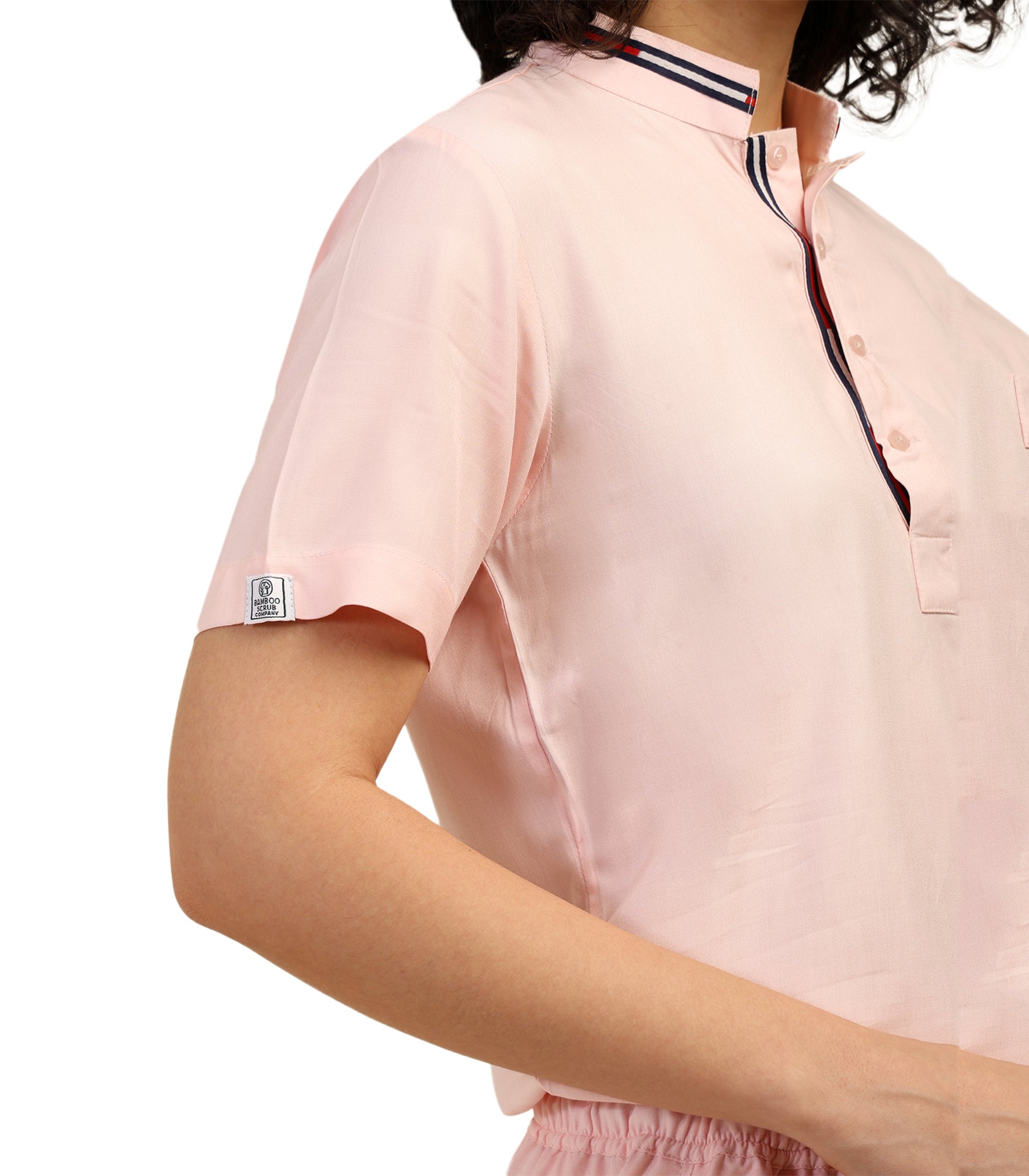 Women Mandarin Neck Pink Scrub Set