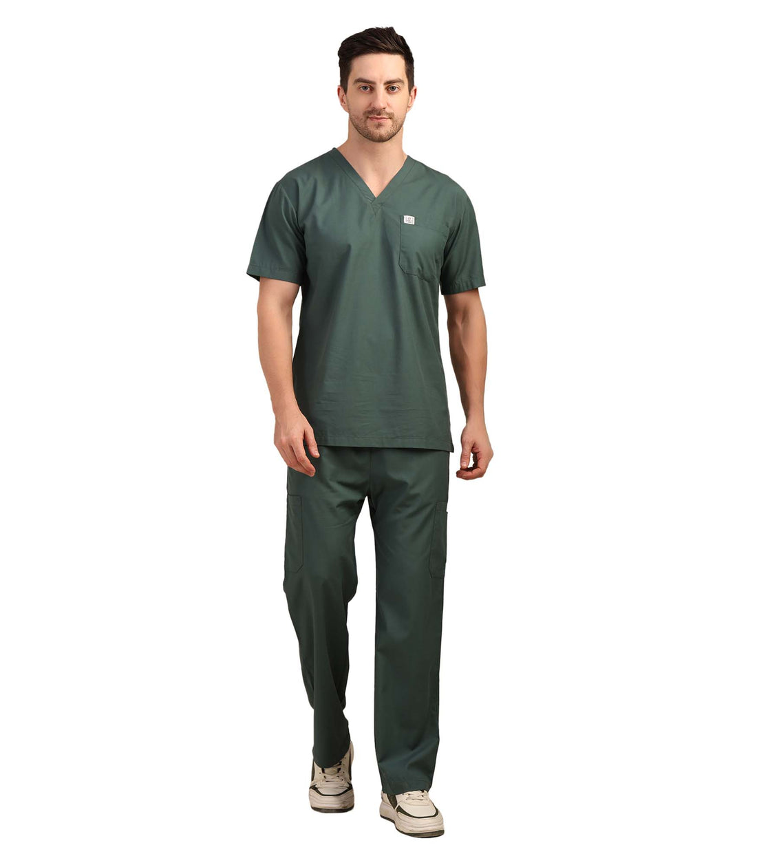 Men V-Neck Forest Green Scrub Set
