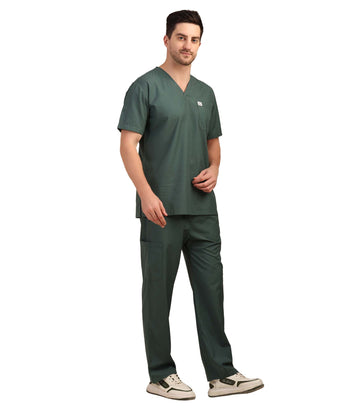 Men V-Neck Forest Green Scrub Set