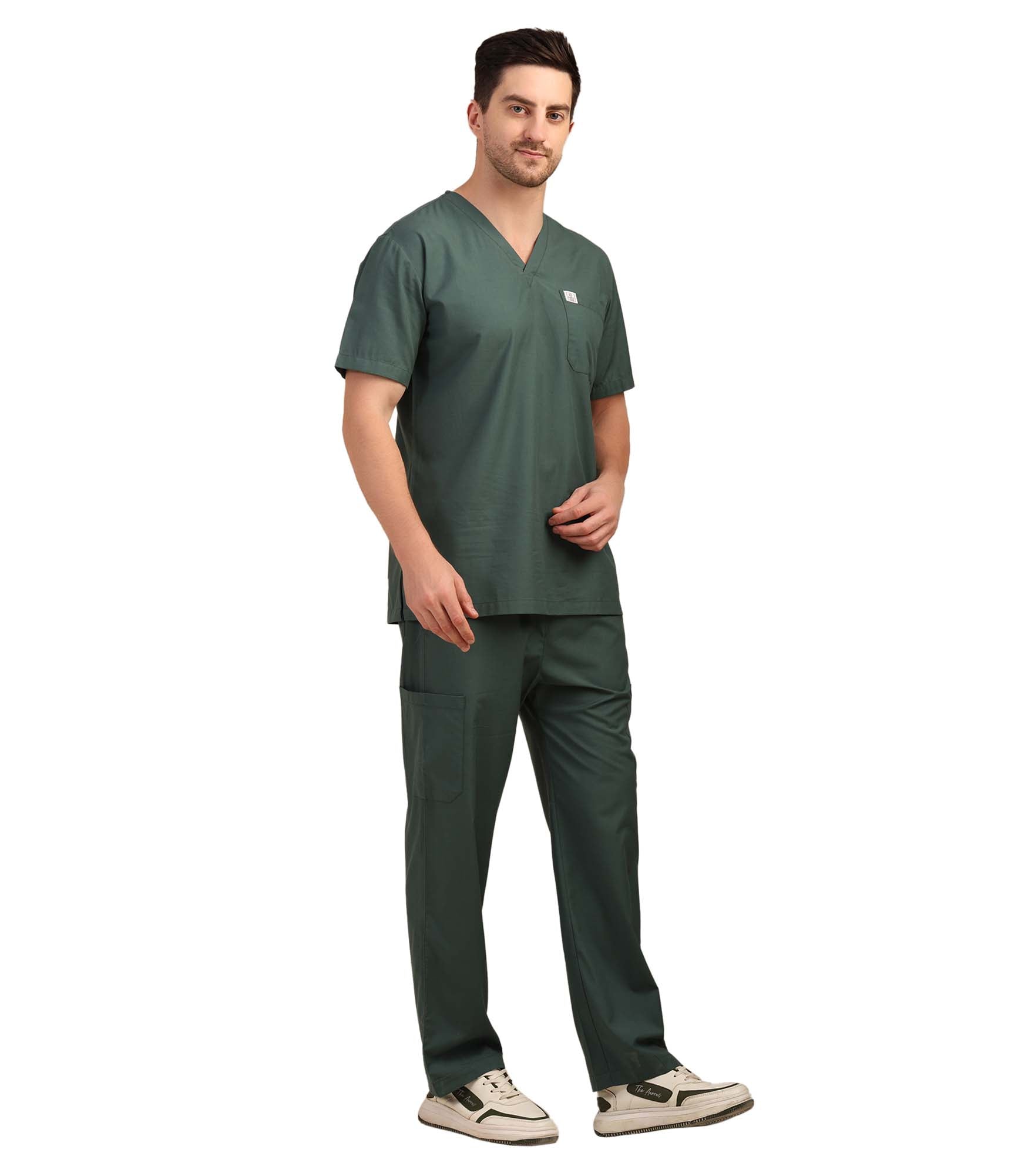 Men V-Neck Forest Green Scrub Top