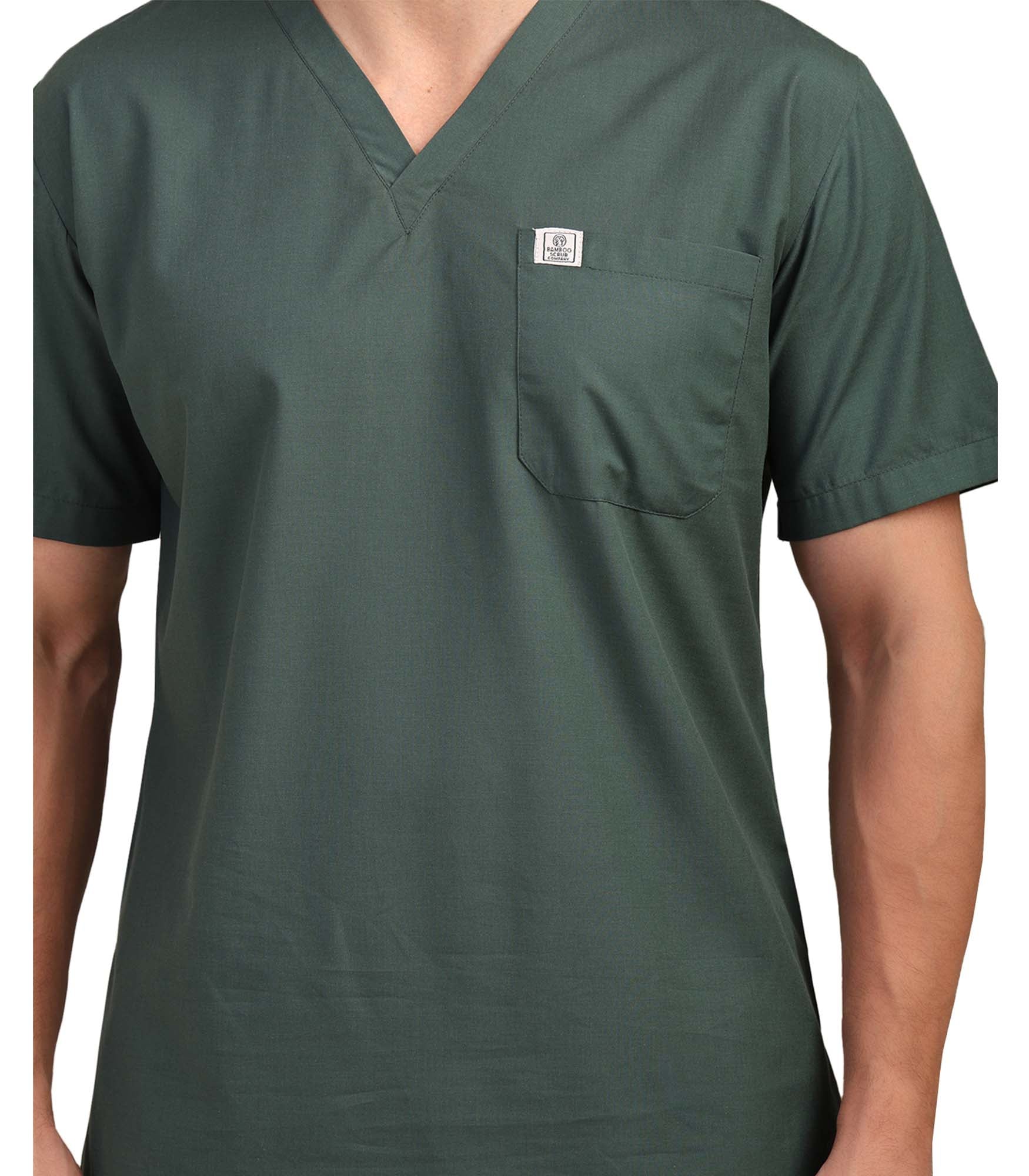 Men V-Neck Forest Green Scrub Set