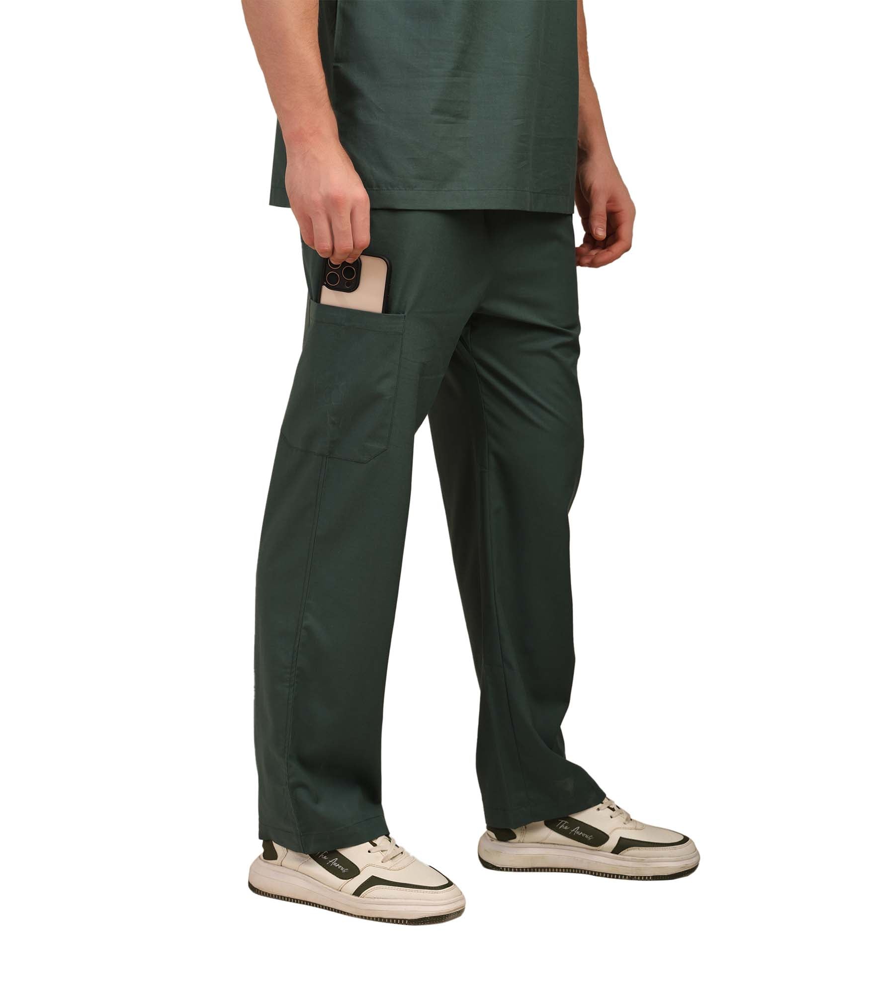 Men V-Neck Forest Green Scrub Set
