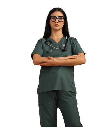 Women V-Neck Forest Green Scrub Top