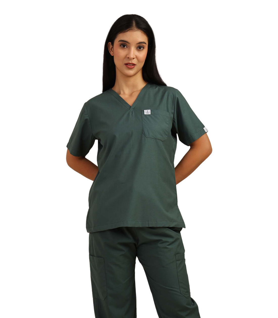 Women V-Neck Forest Green Scrub Top
