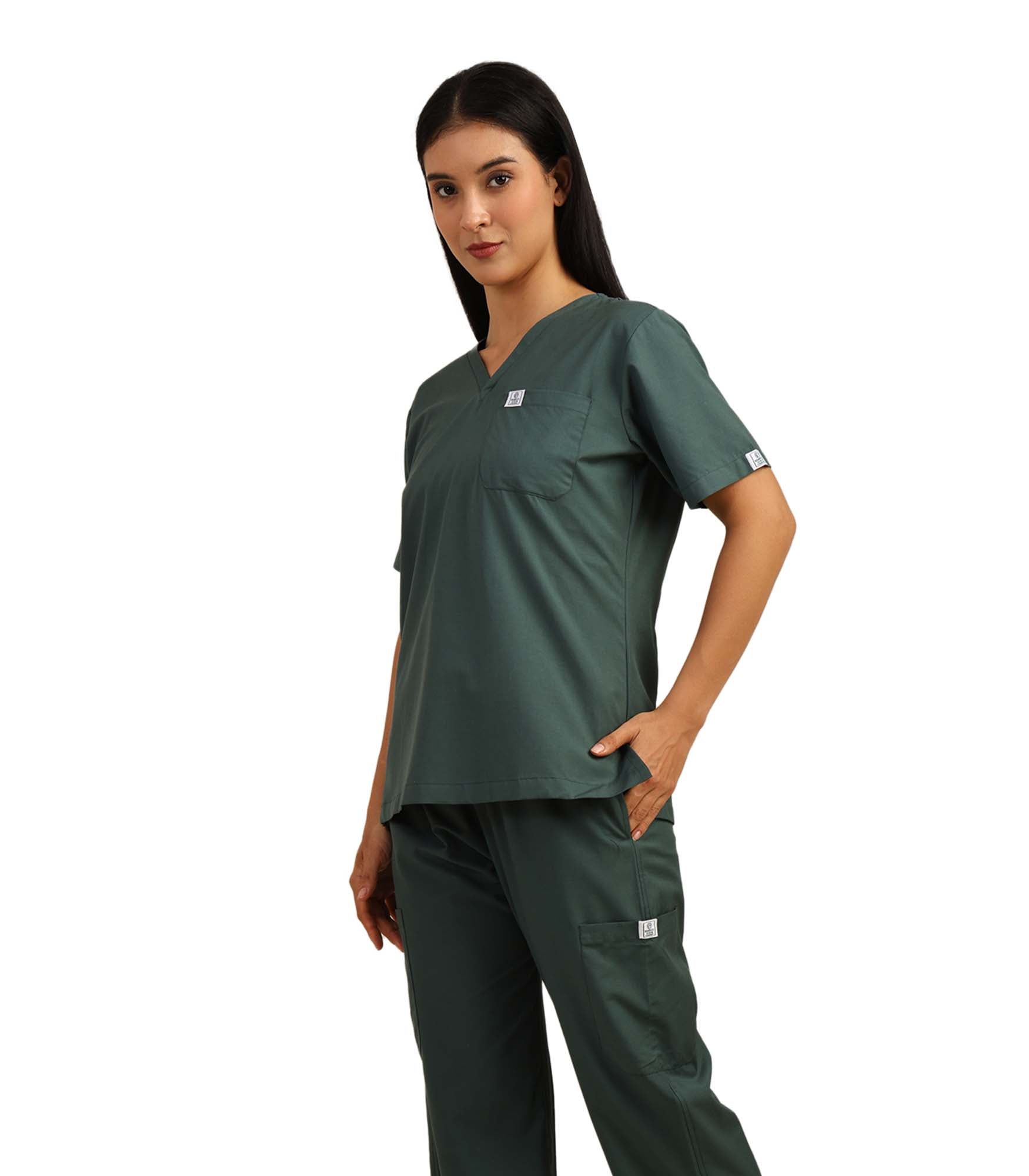 Women V-Neck Forest Green Scrub Top