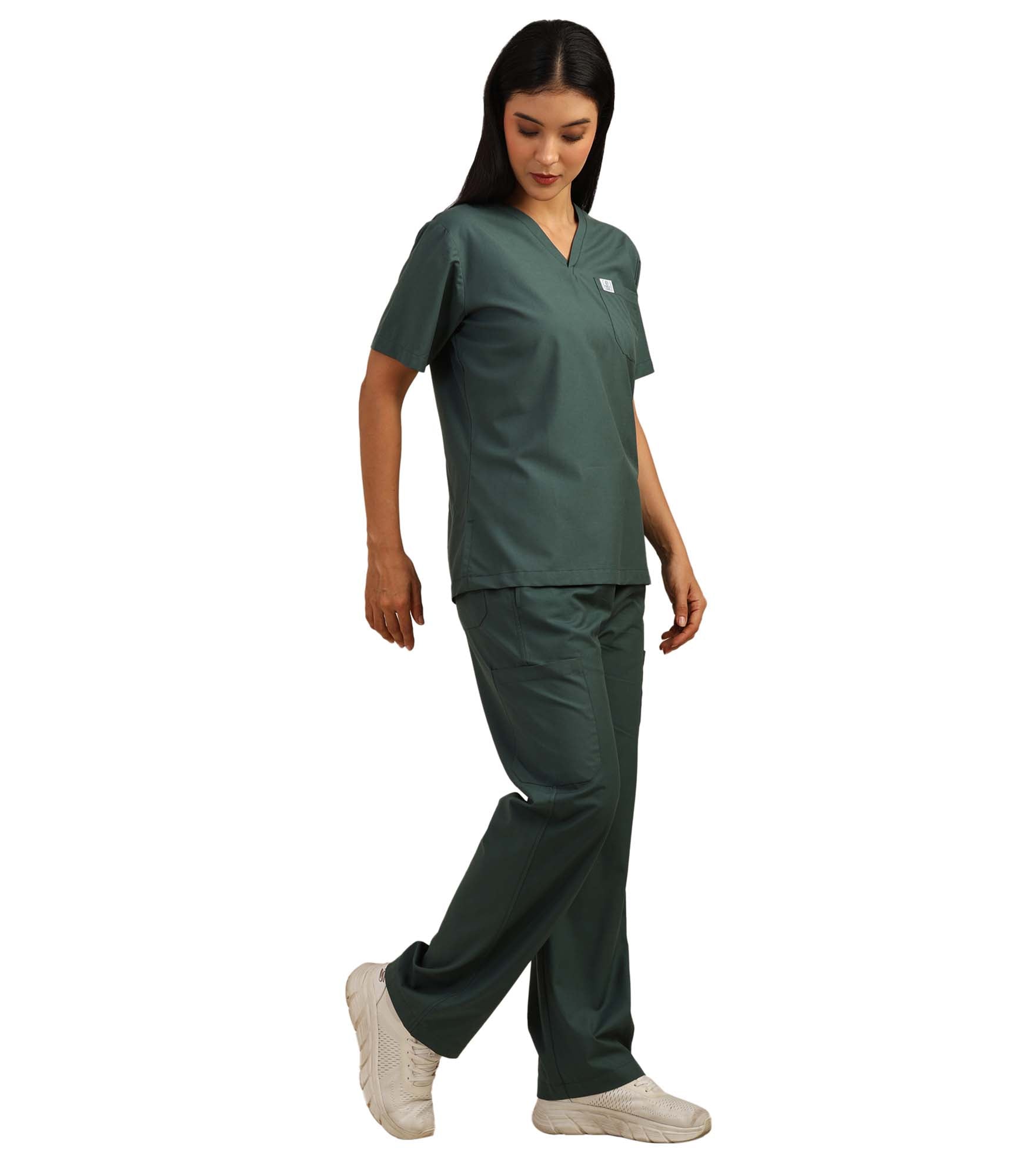 Women V-Neck Forest Green Scrub Top