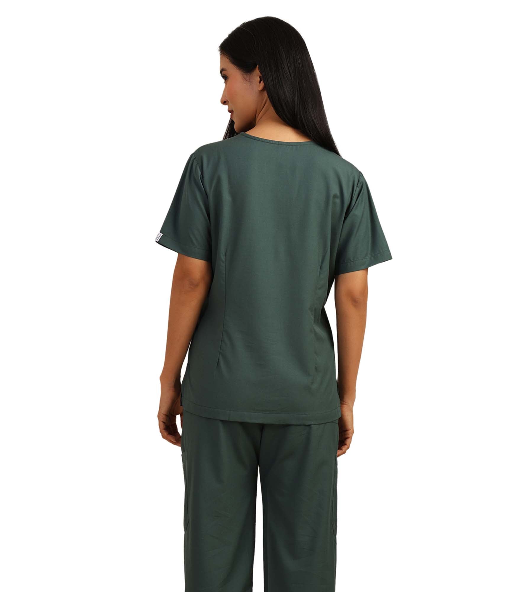 Women V-Neck Forest Green Scrub Top