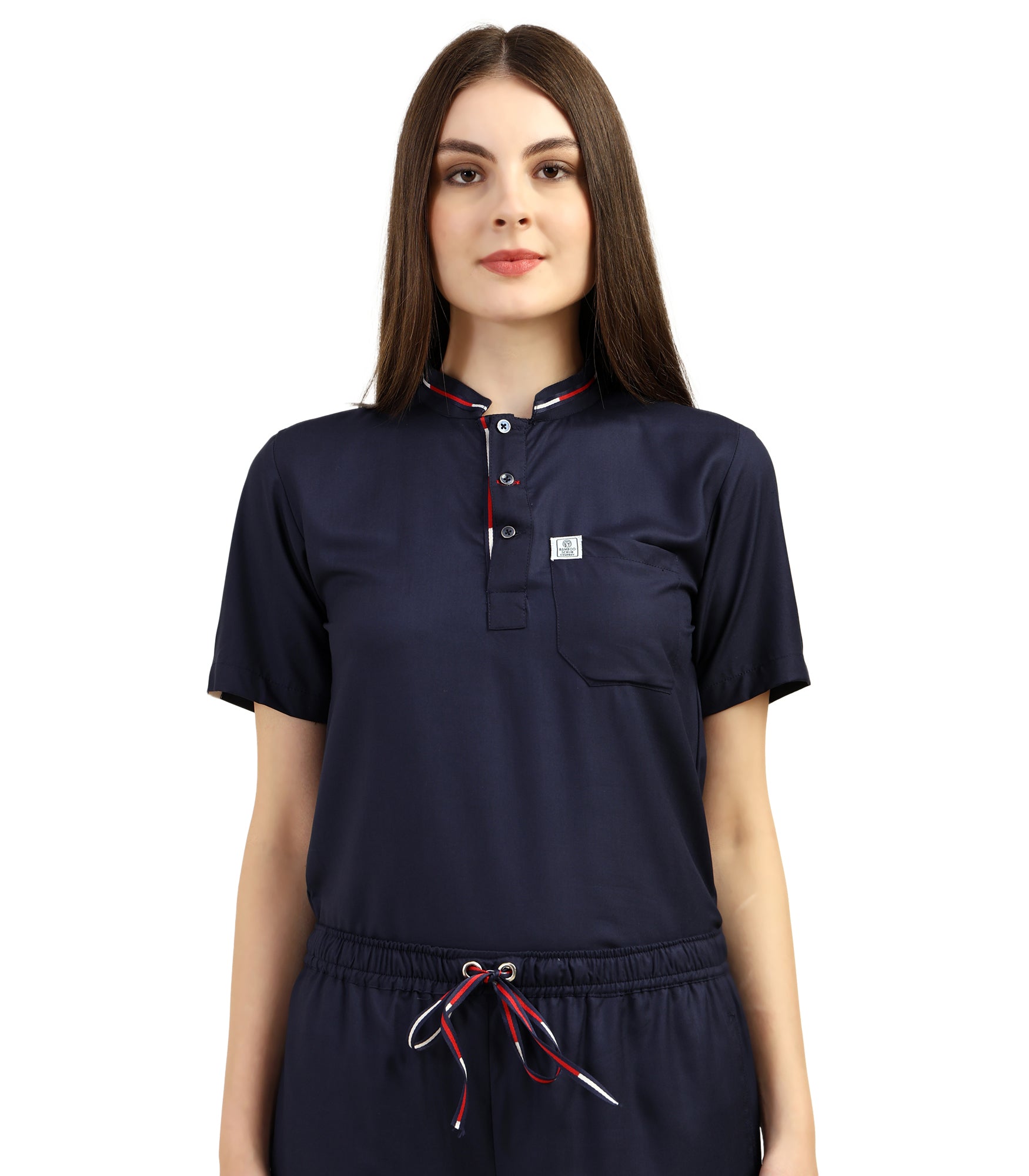 Women Mandarin Neck Blue Scrub Set
