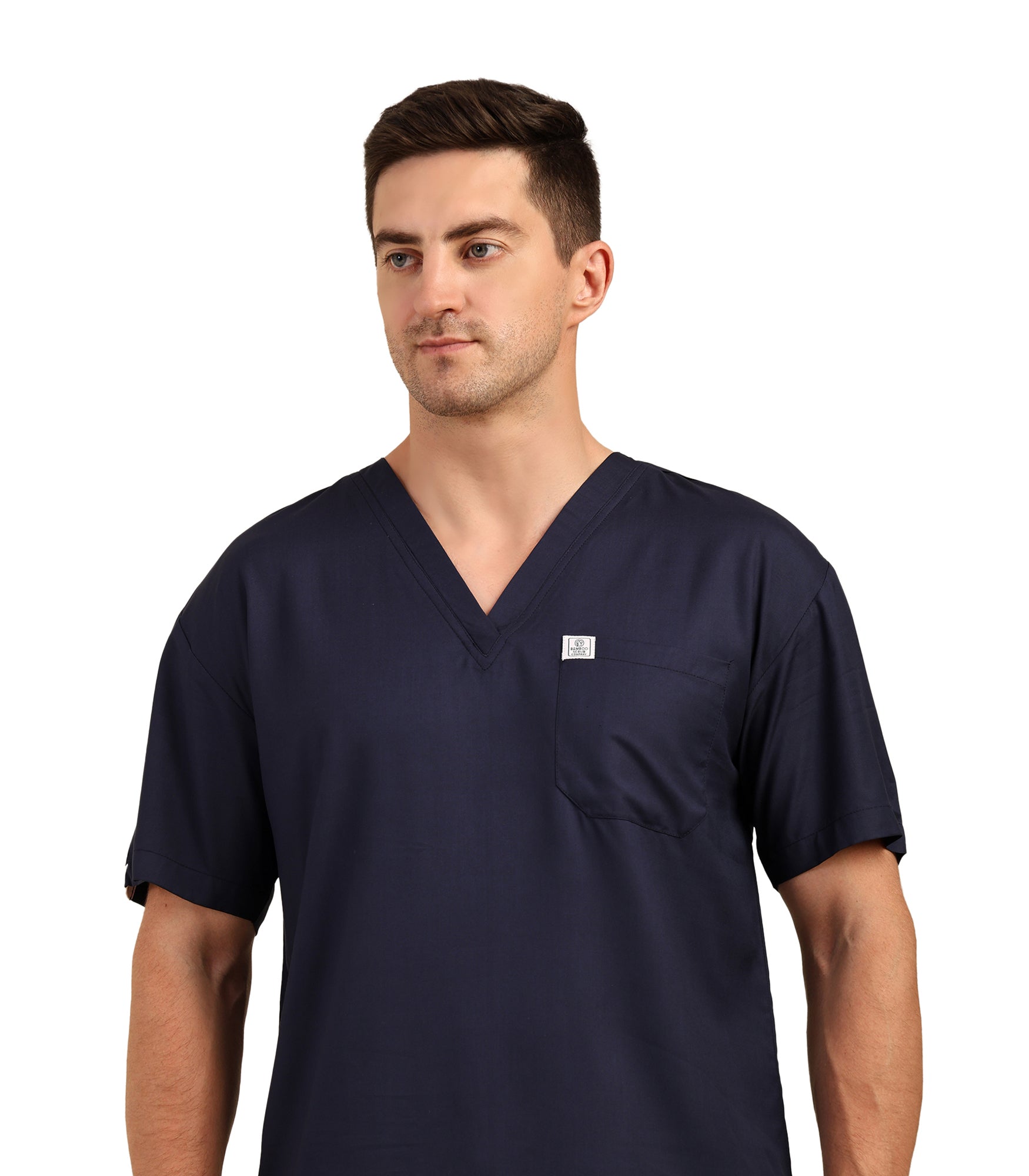 Men V-Neck Blue Scrub Top