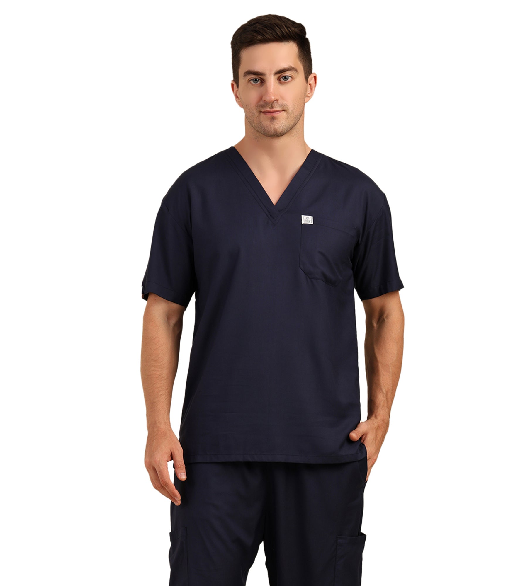 Men V-Neck Blue Scrub Top