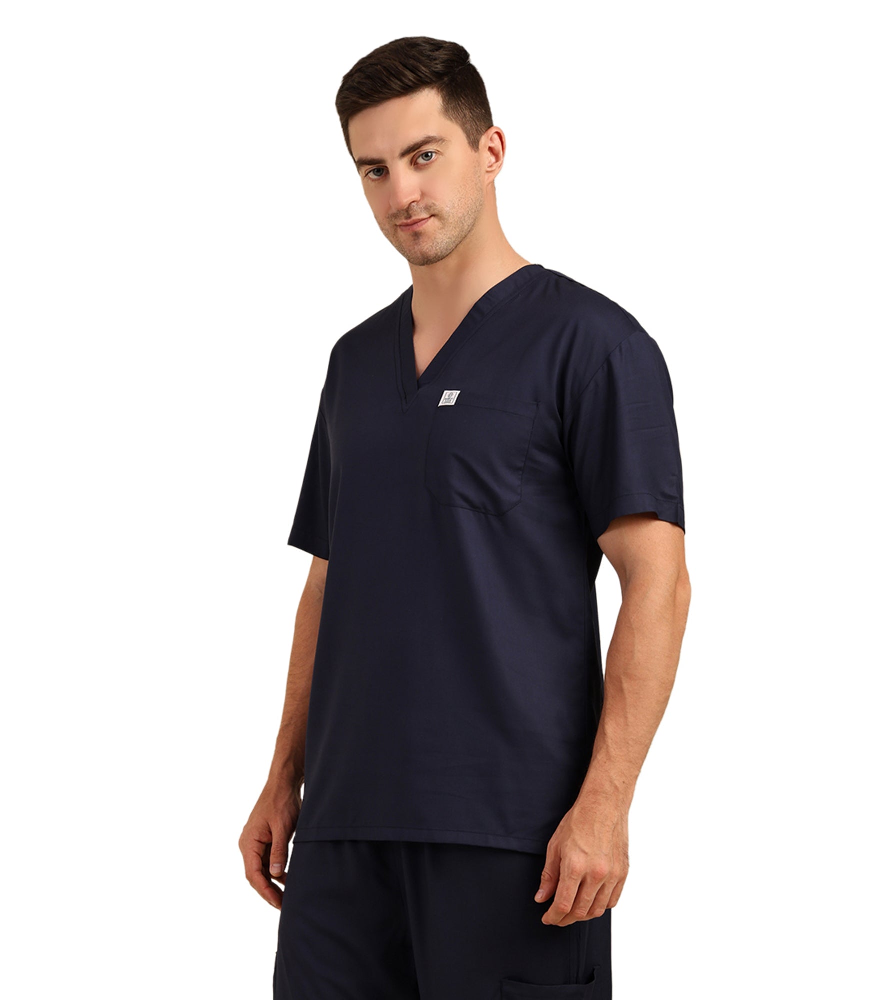 Men V-Neck Blue Scrub Top