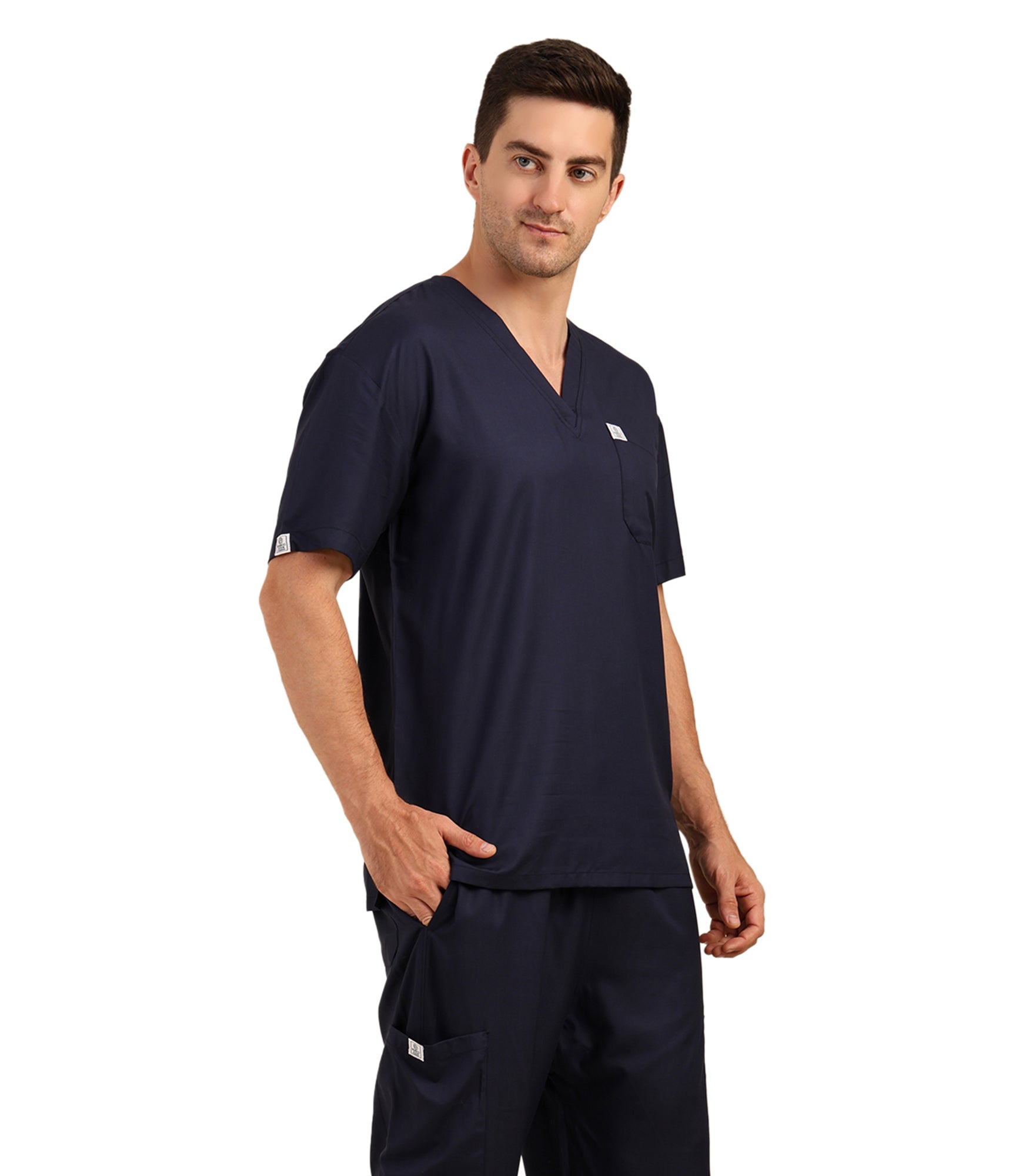 Men V-Neck Blue Scrub Top