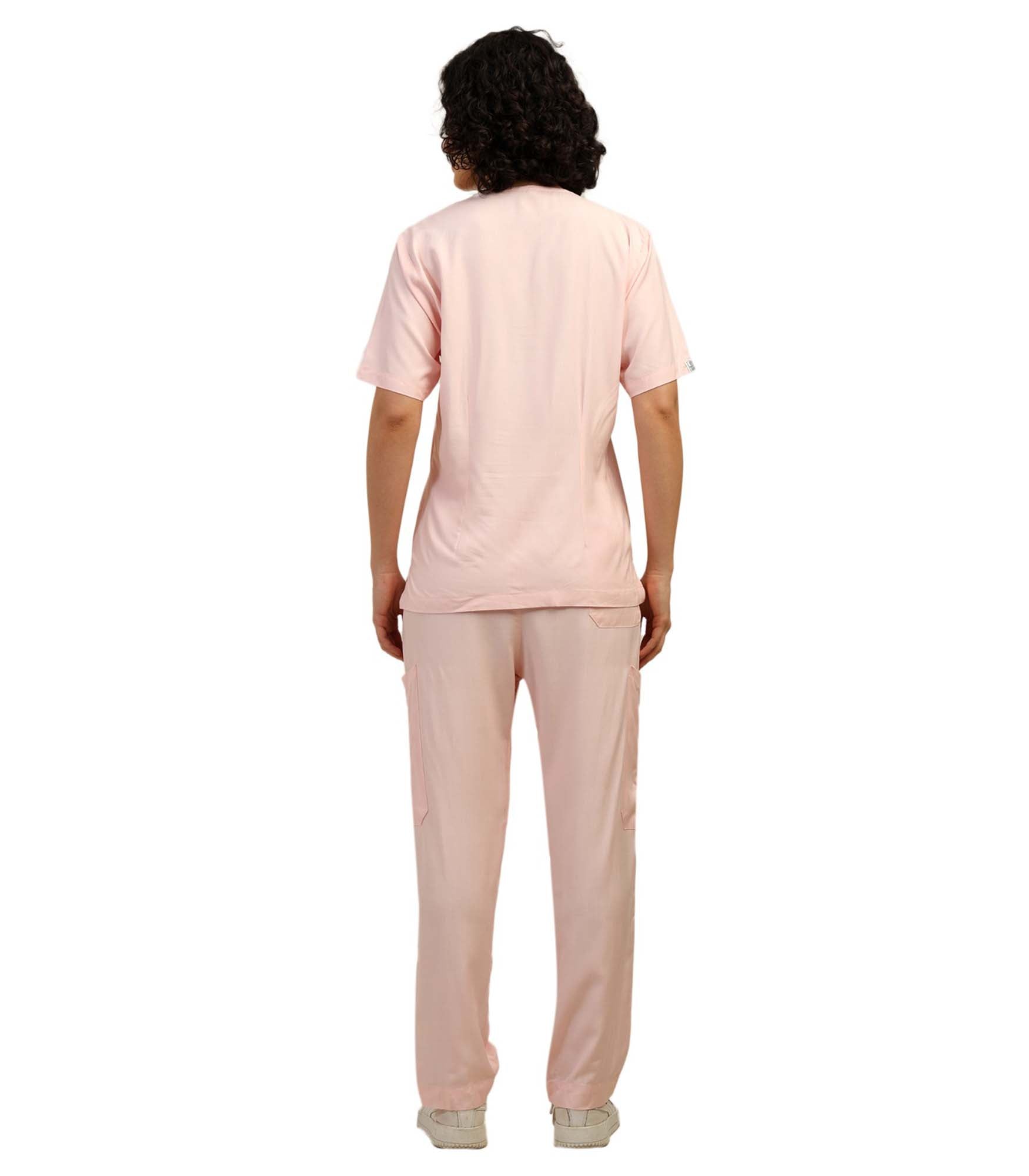 Women V-Neck Pink Scrub Set
