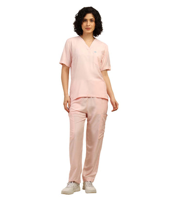 Women V-Neck Pink Scrub Set