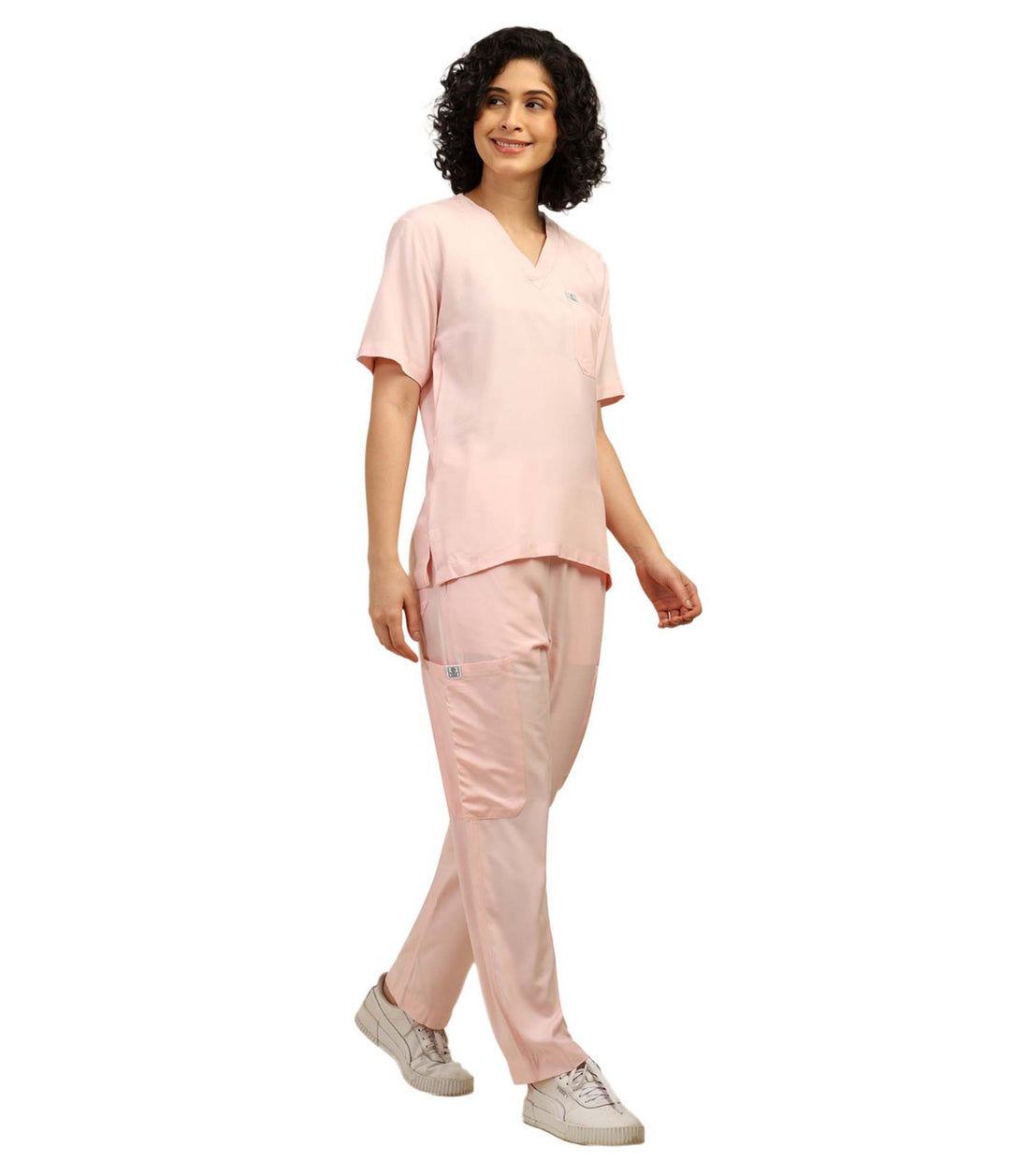 Women V-Neck Pink Scrub Set