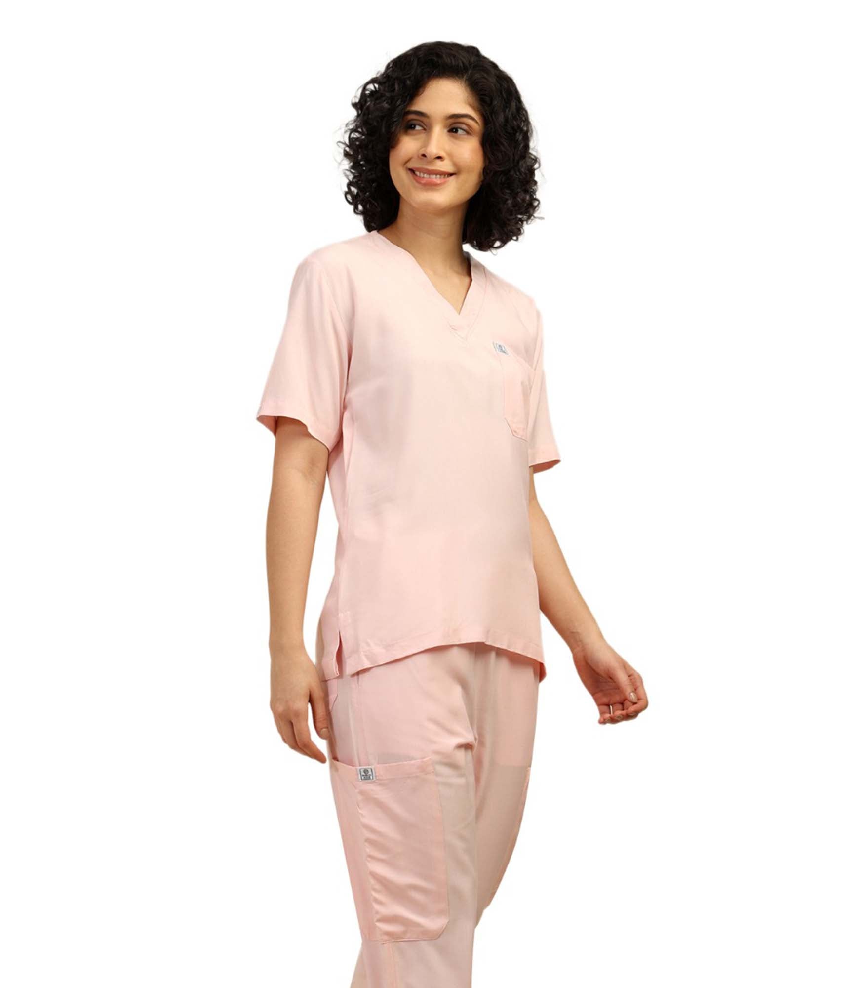 Women V-Neck Pink Scrub Top