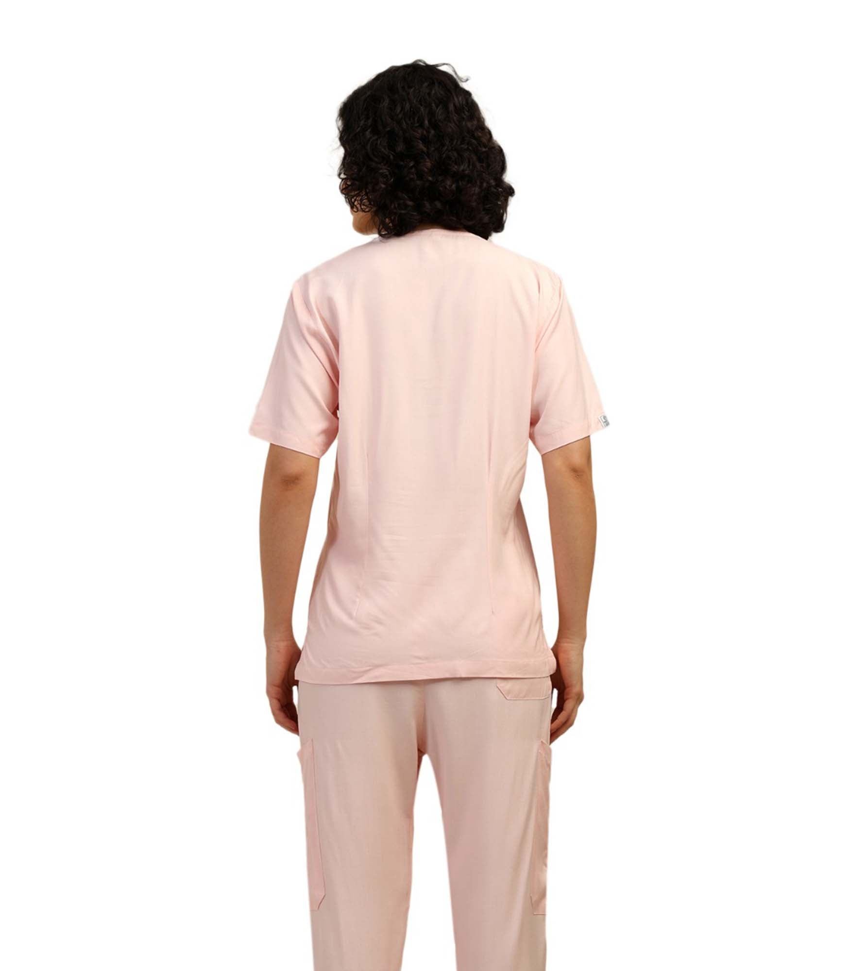 Women V-Neck Pink Scrub Top