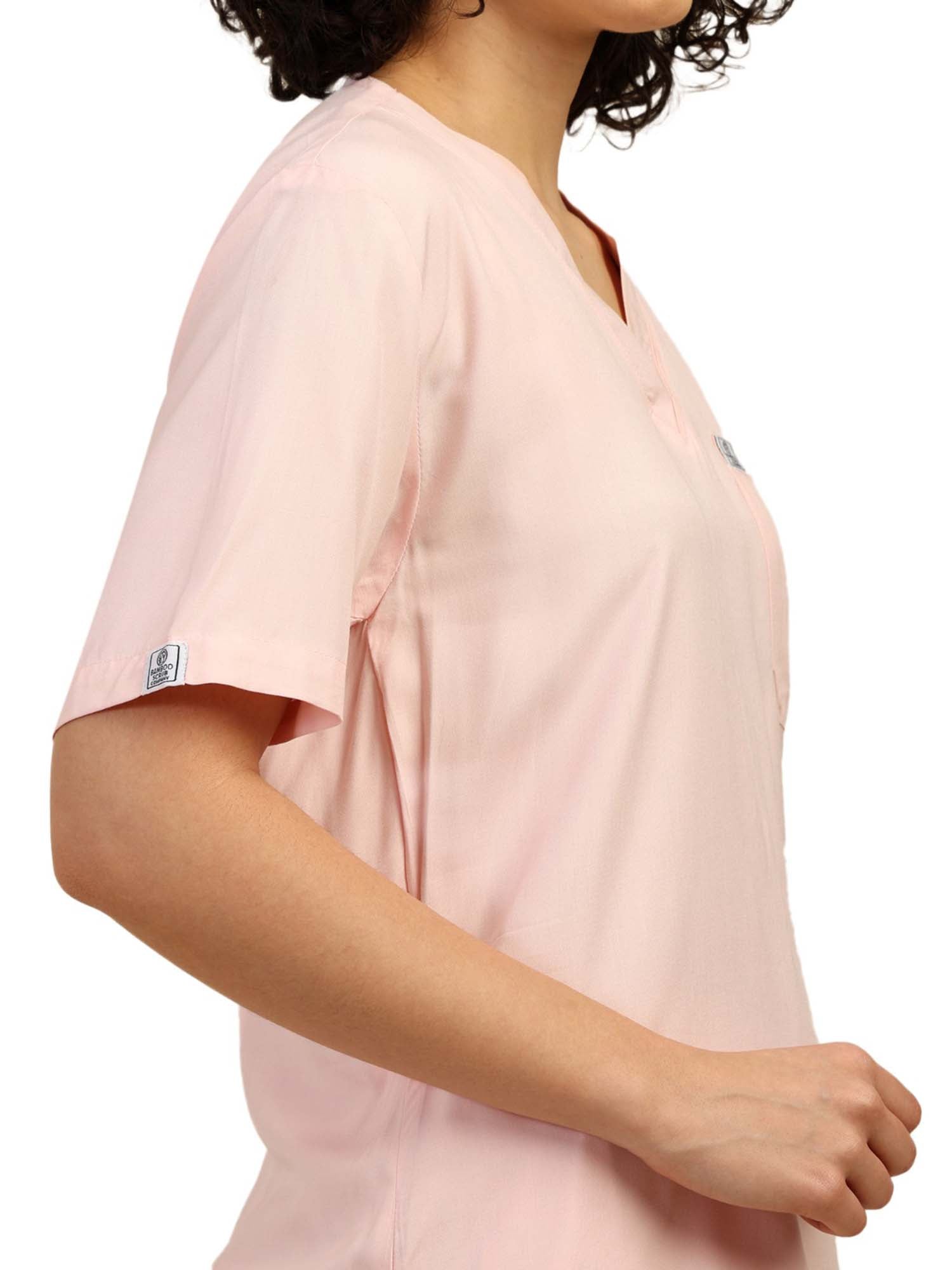 Women V-Neck Pink Scrub Top