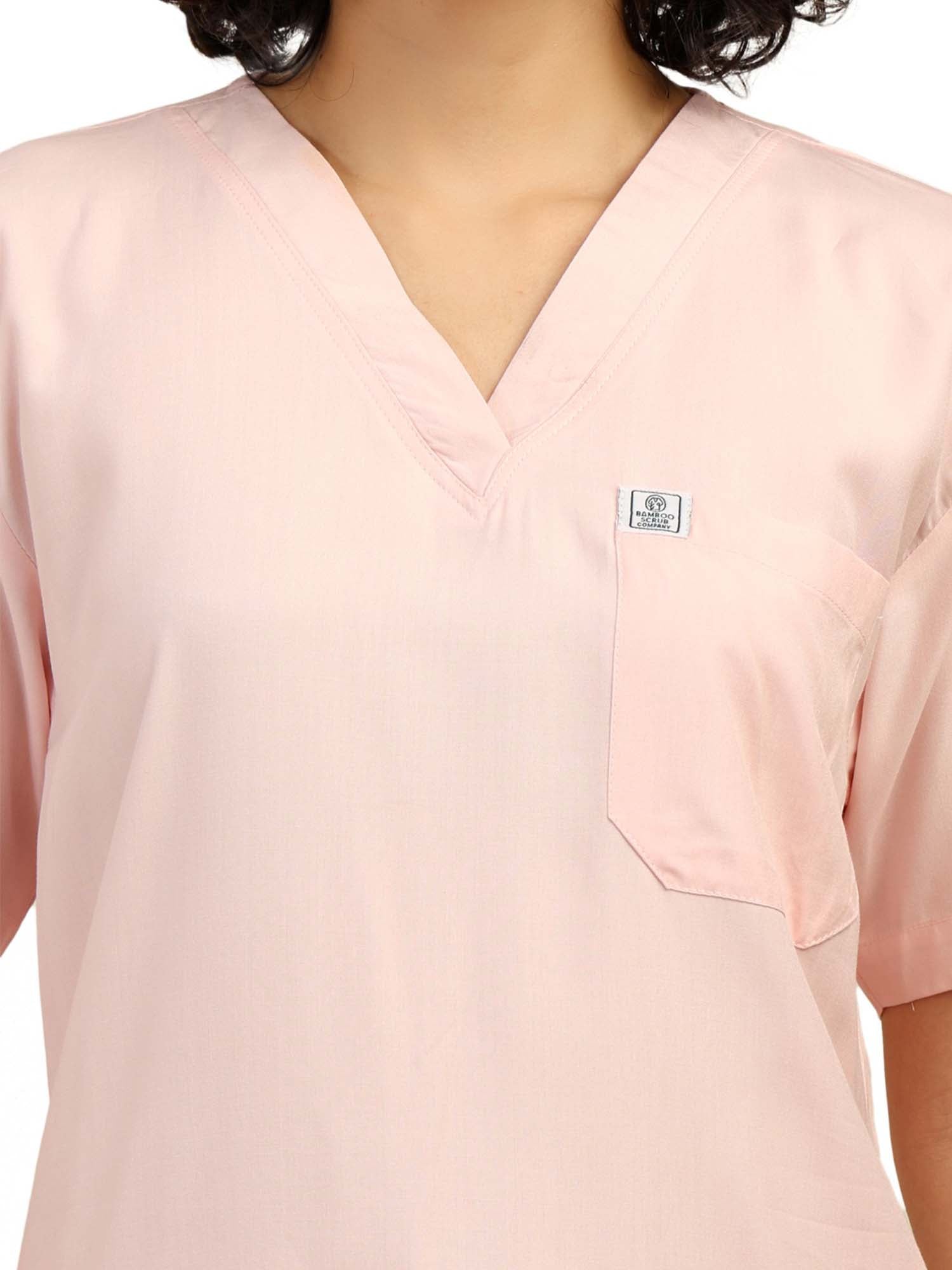 Women V-Neck Pink Scrub Top