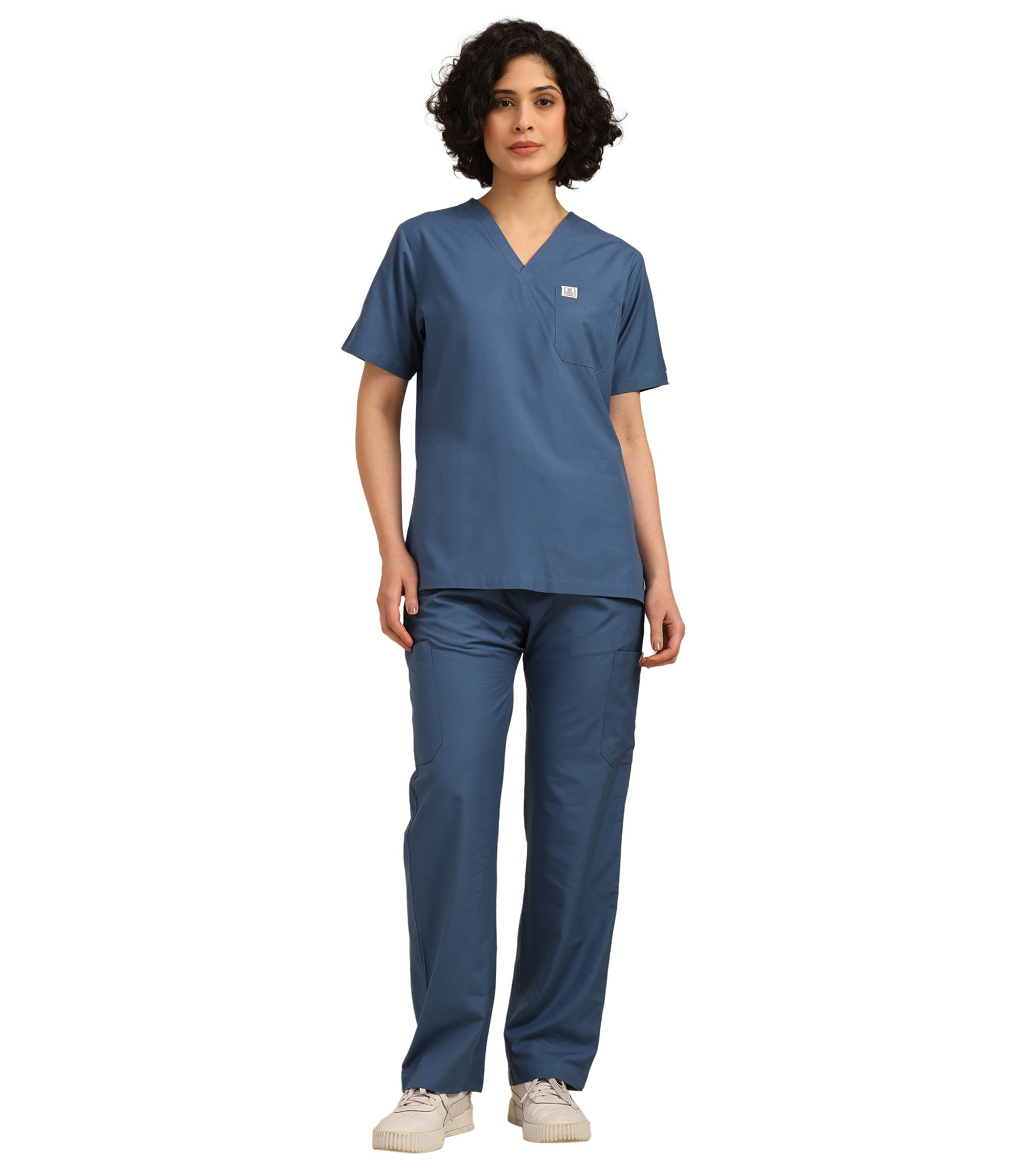 Women V-Neck Steel Blue Scrub Set