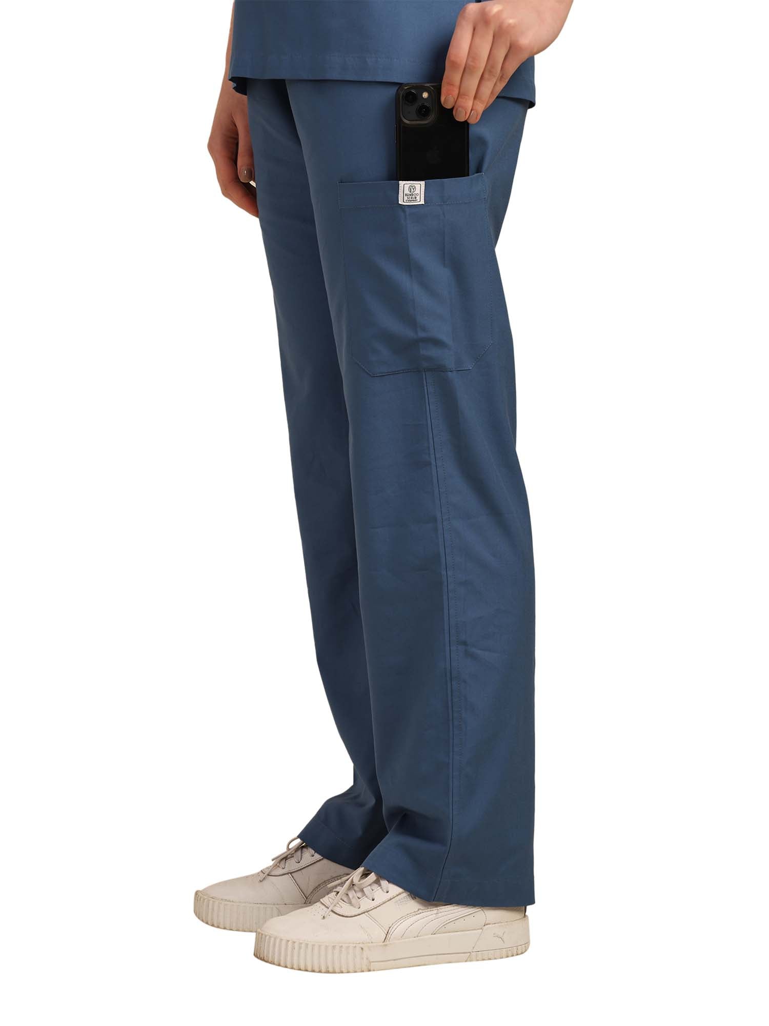 Women V-Neck Steel Blue Scrub Set
