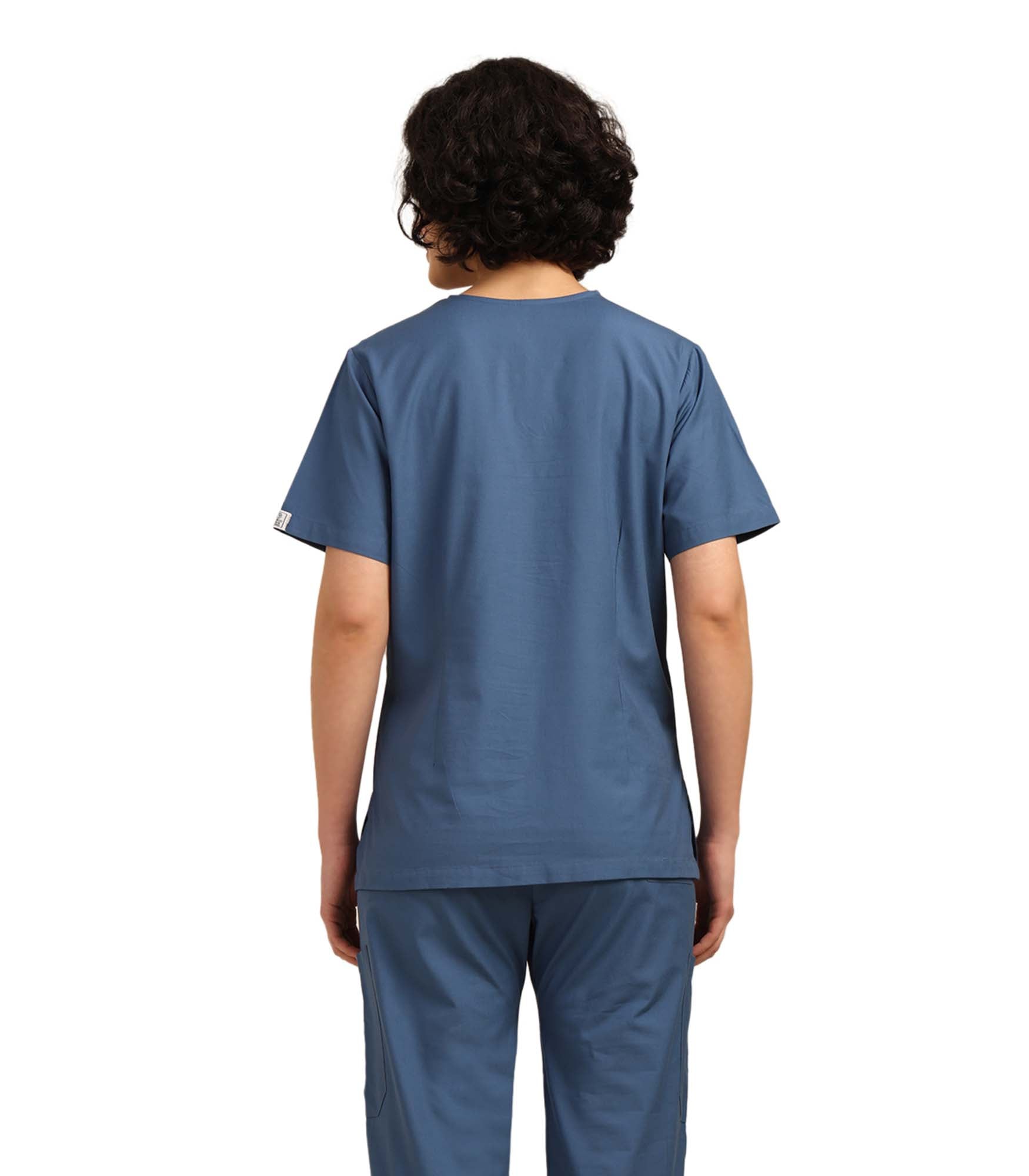 Women V-Neck Steel Blue Scrub Top