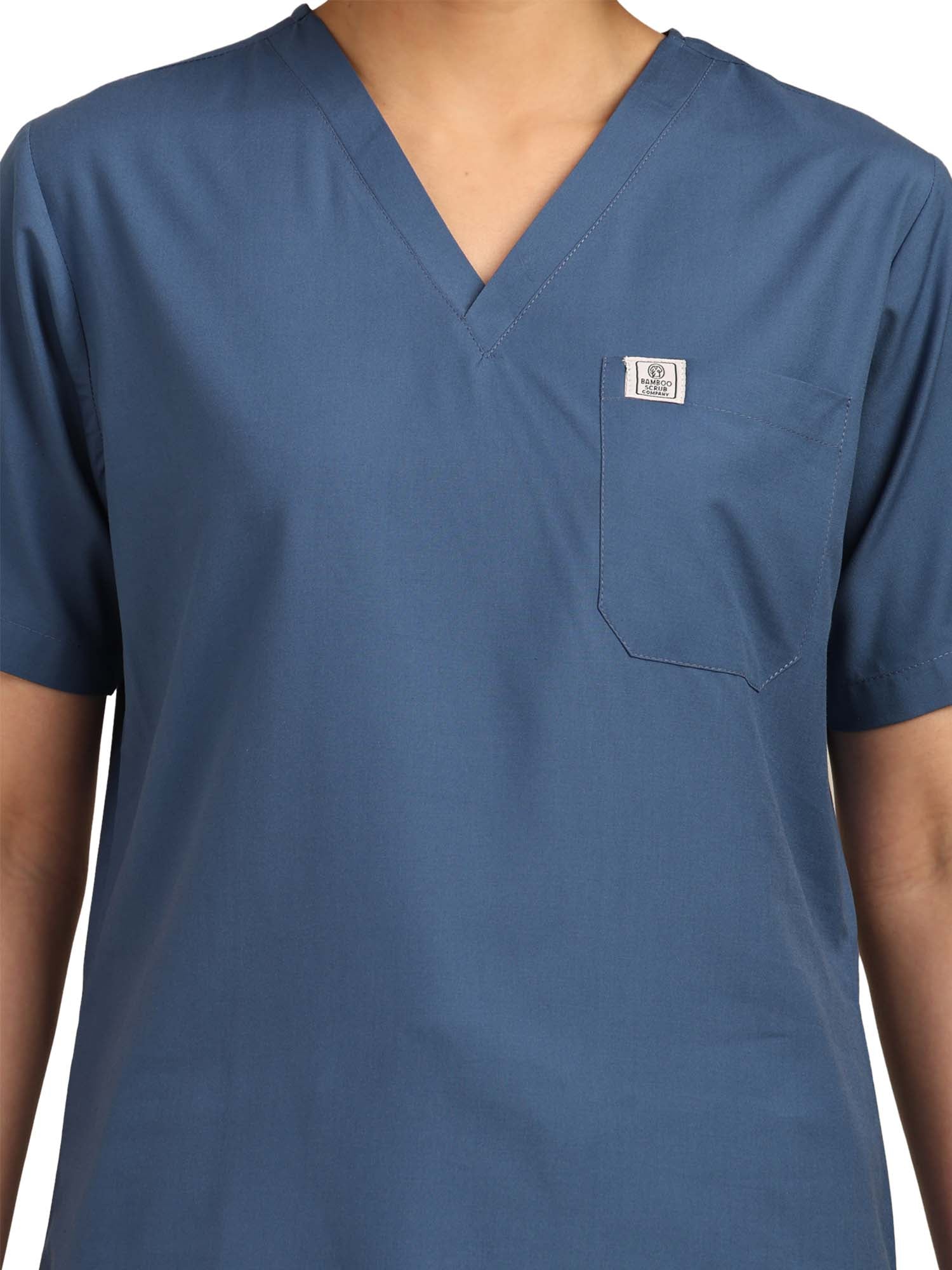 Women V-Neck Steel Blue Scrub Top
