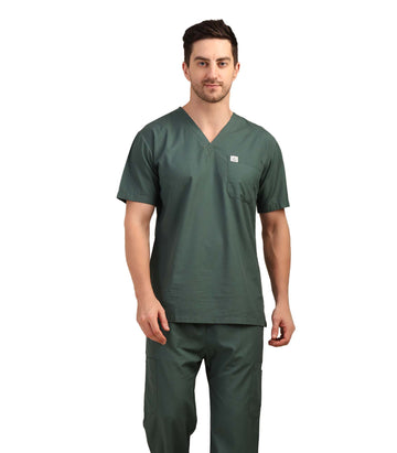 Men V-Neck Forest Green Scrub Top