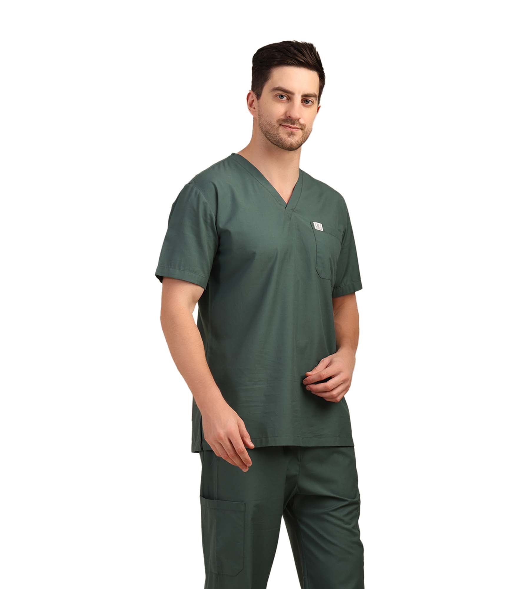 Men V-Neck Forest Green Scrub Top