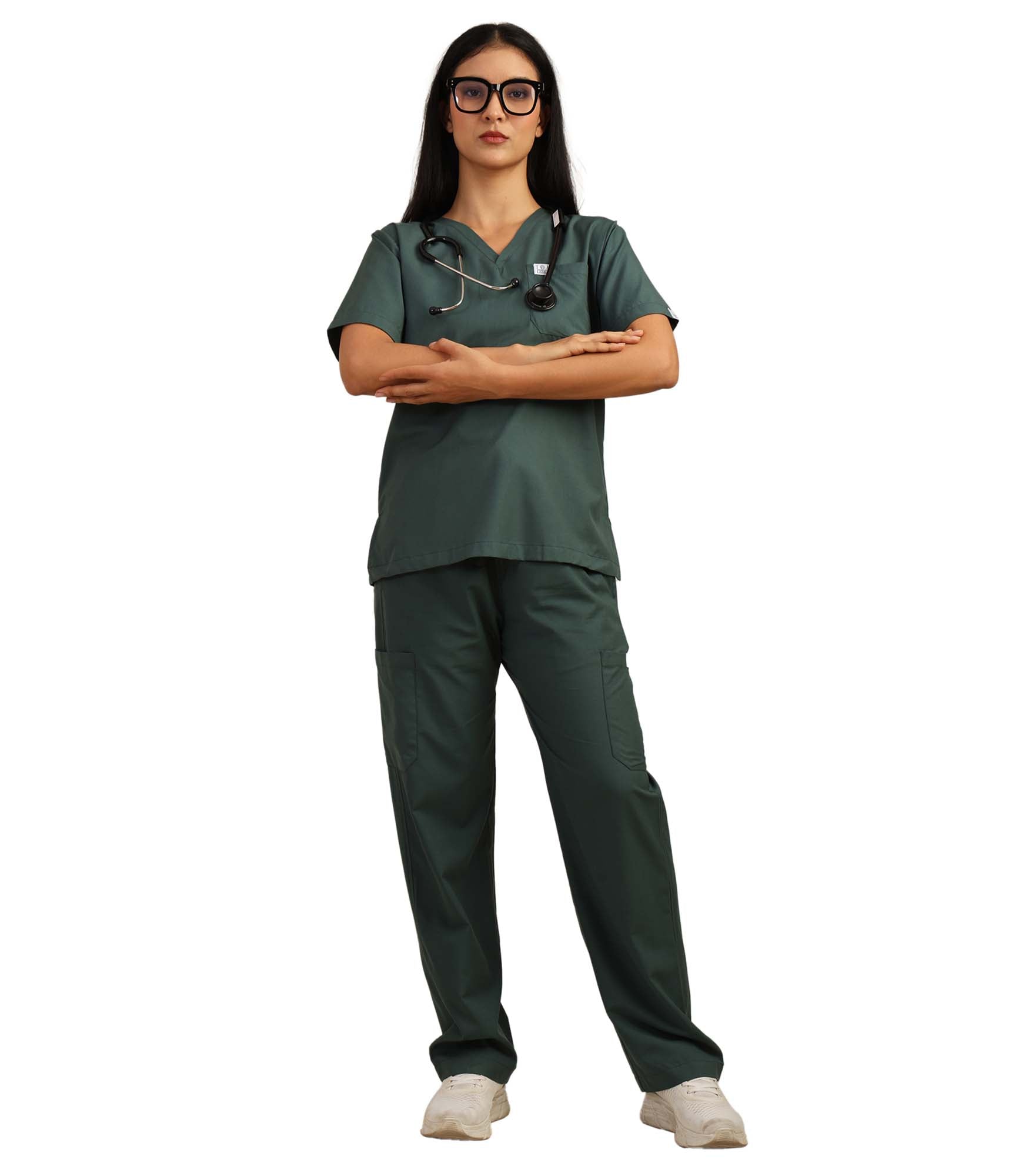Women V-Neck Forest Greene Scrub Set
