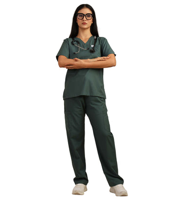 Women V-Neck Forest Greene Scrub Set