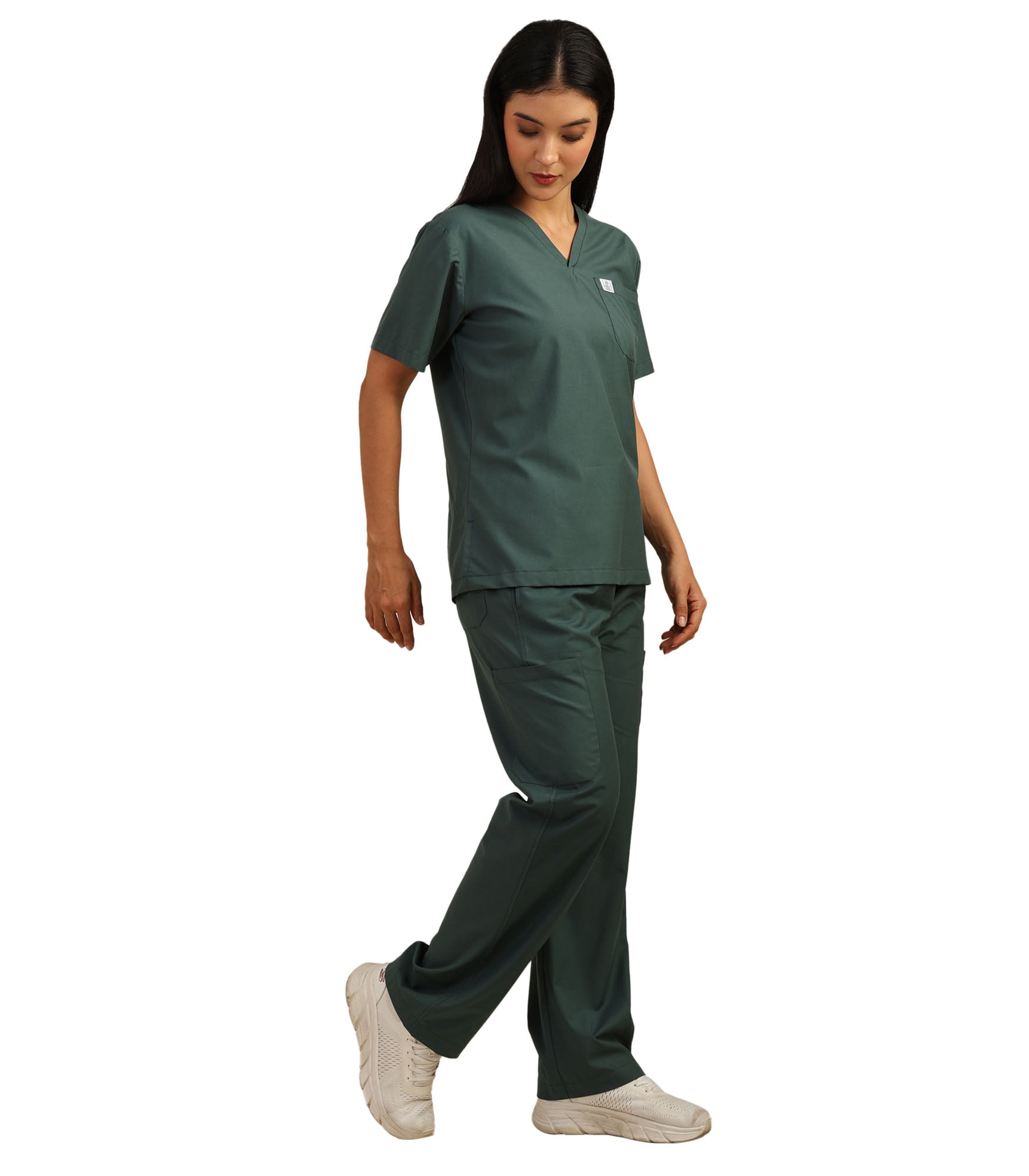 Women V-Neck Forest Greene Scrub Set