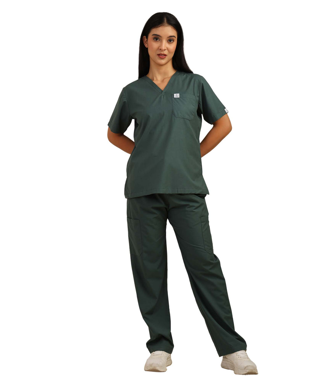 Women V-Neck Forest Greene Scrub Set