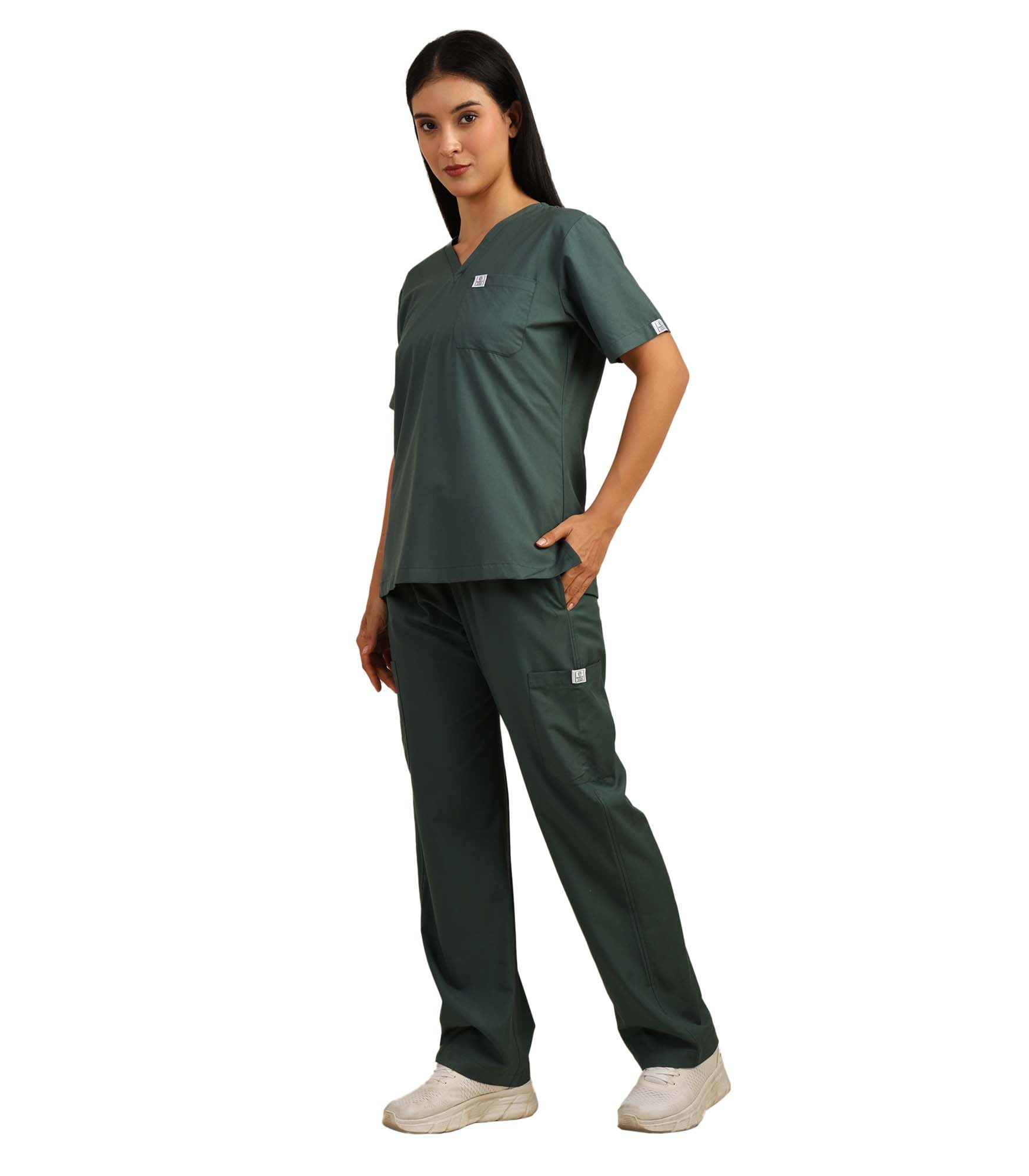 Women V-Neck Forest Green Scrub Top