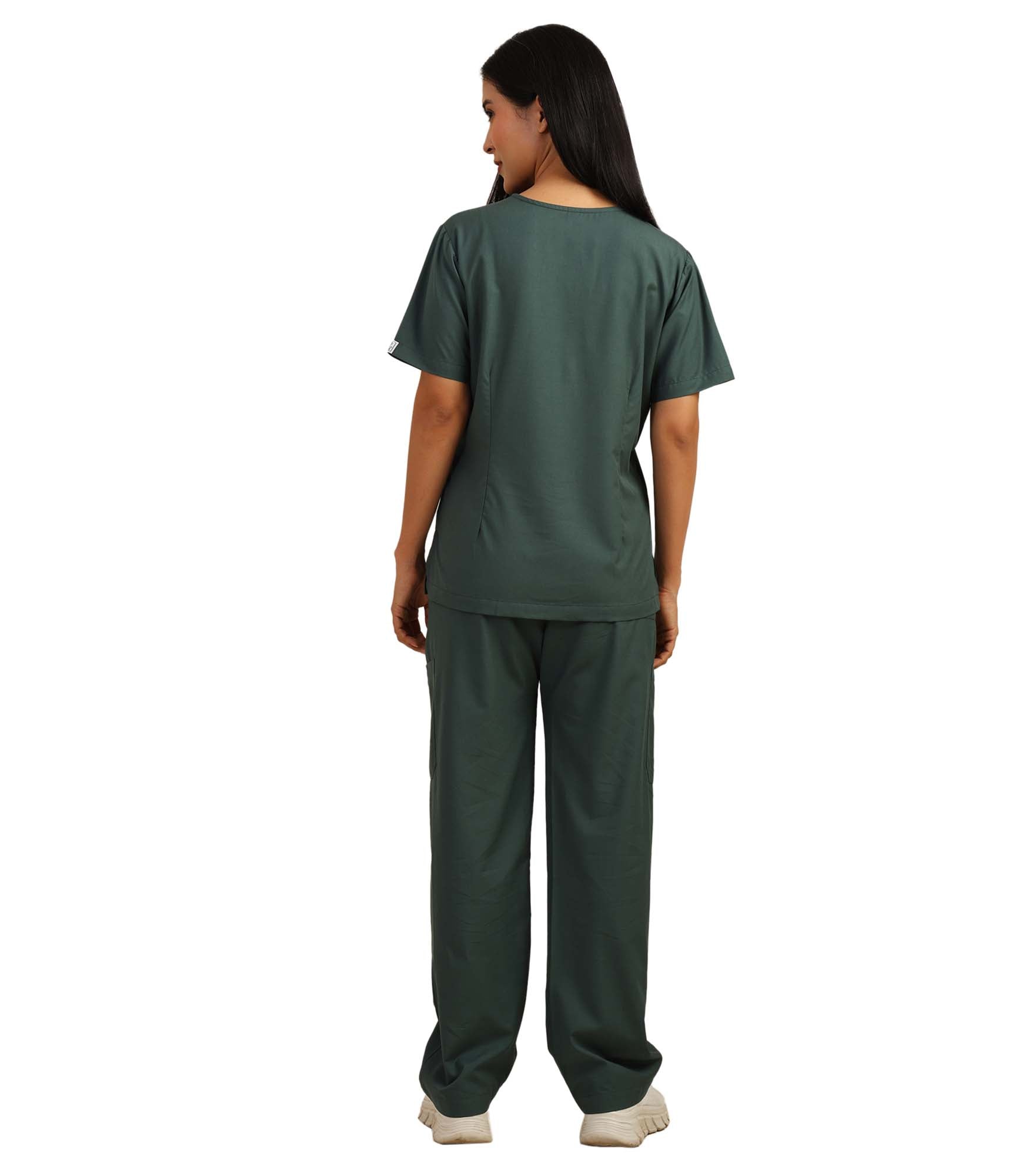 Women V-Neck Forest Greene Scrub Set