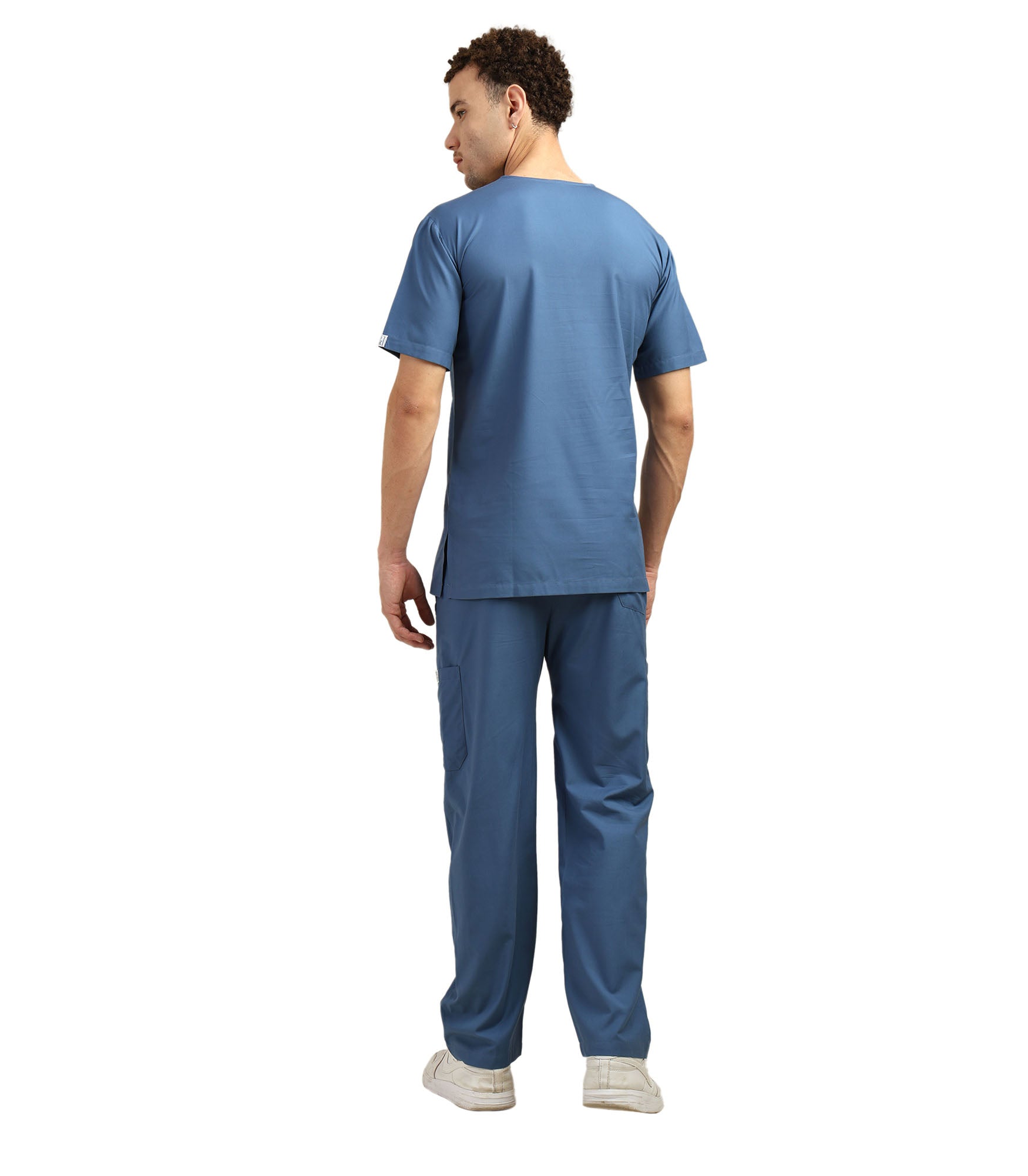 Men V-Neck Steel Blue Scrub Set