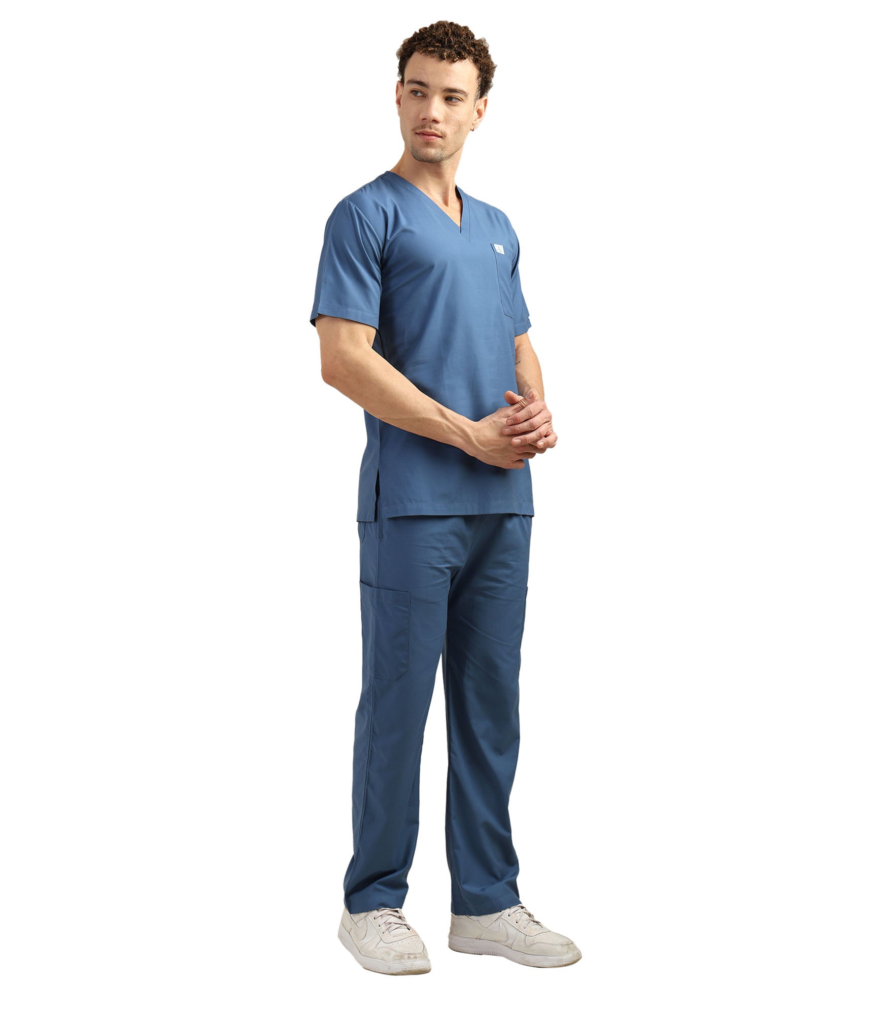 Men V-Neck Steel Blue Scrub Set